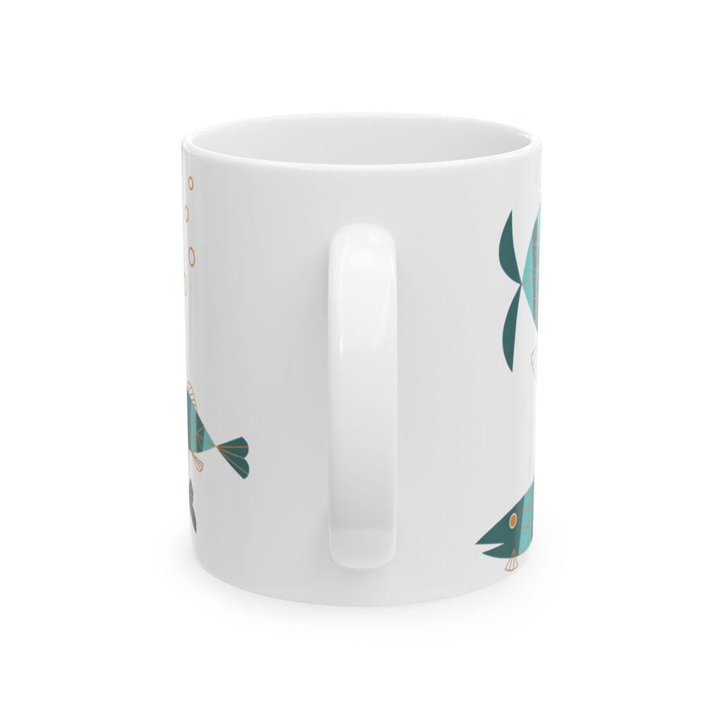 Metlox Pottery Teal Geometric Fish Mug | Ceramic Coffee Tea Cup