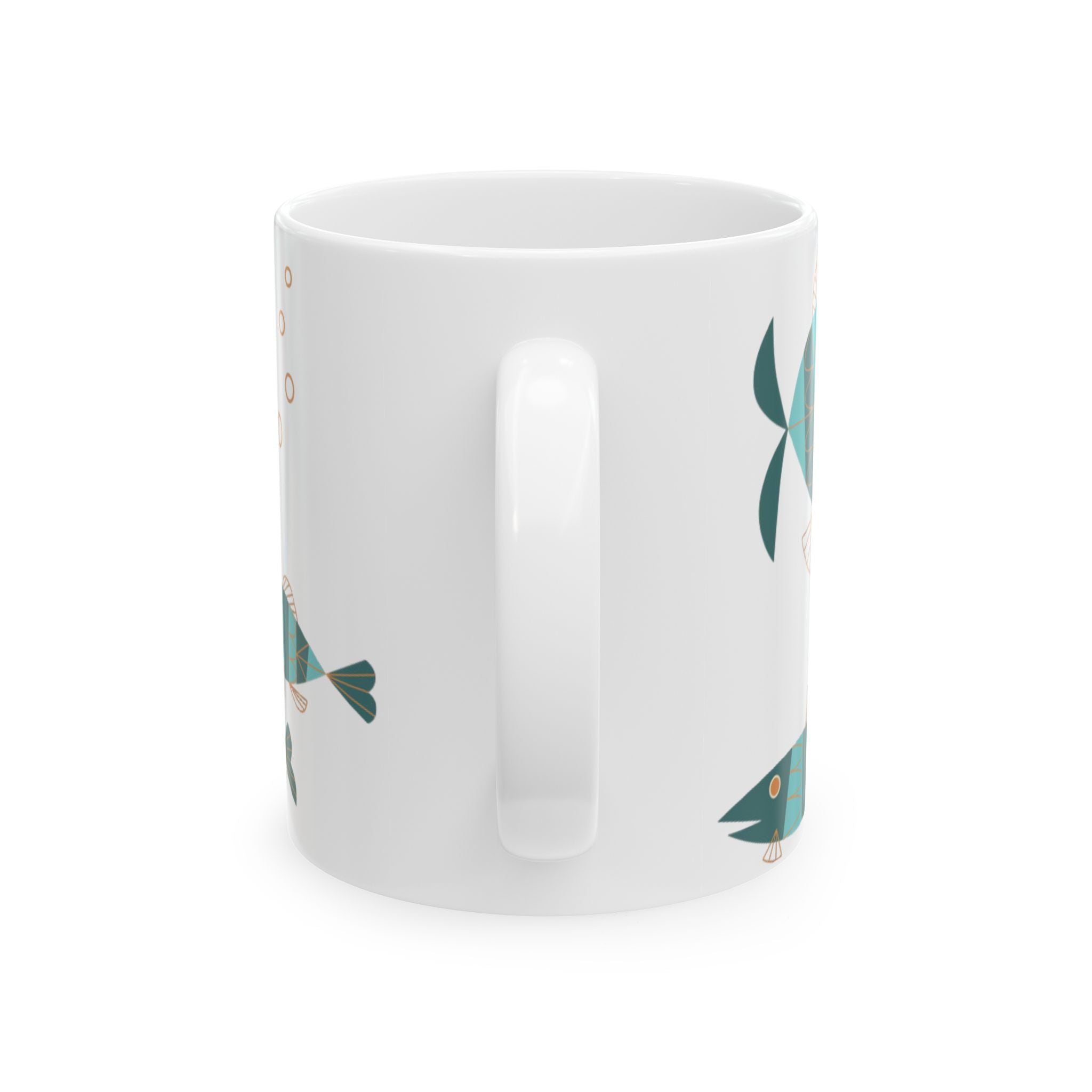 Metlox Pottery Teal Geometric Fish Mug | Ceramic Coffee Tea Cup