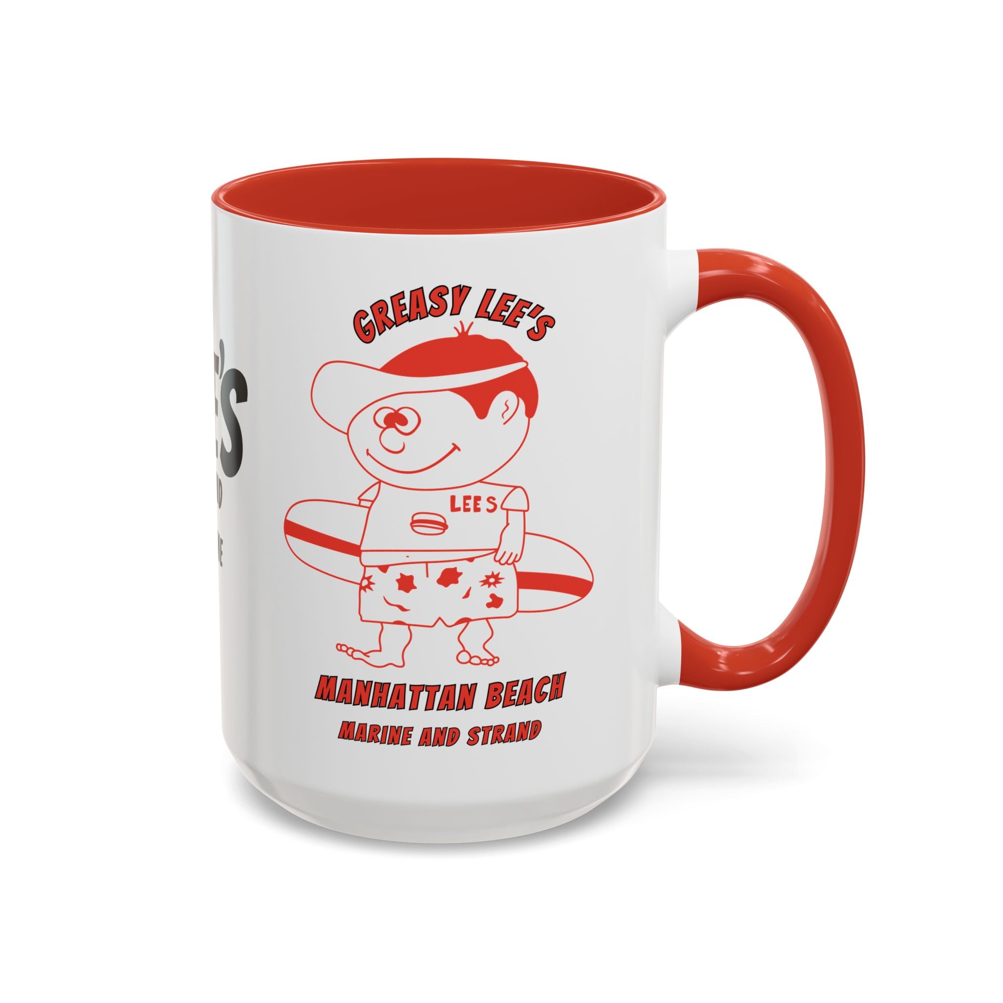 Greasy Lee's Surfer Logo Mug | Marine and Strand Manhattan Beach Old School  Accent Coffee Mug 11oz 15oz