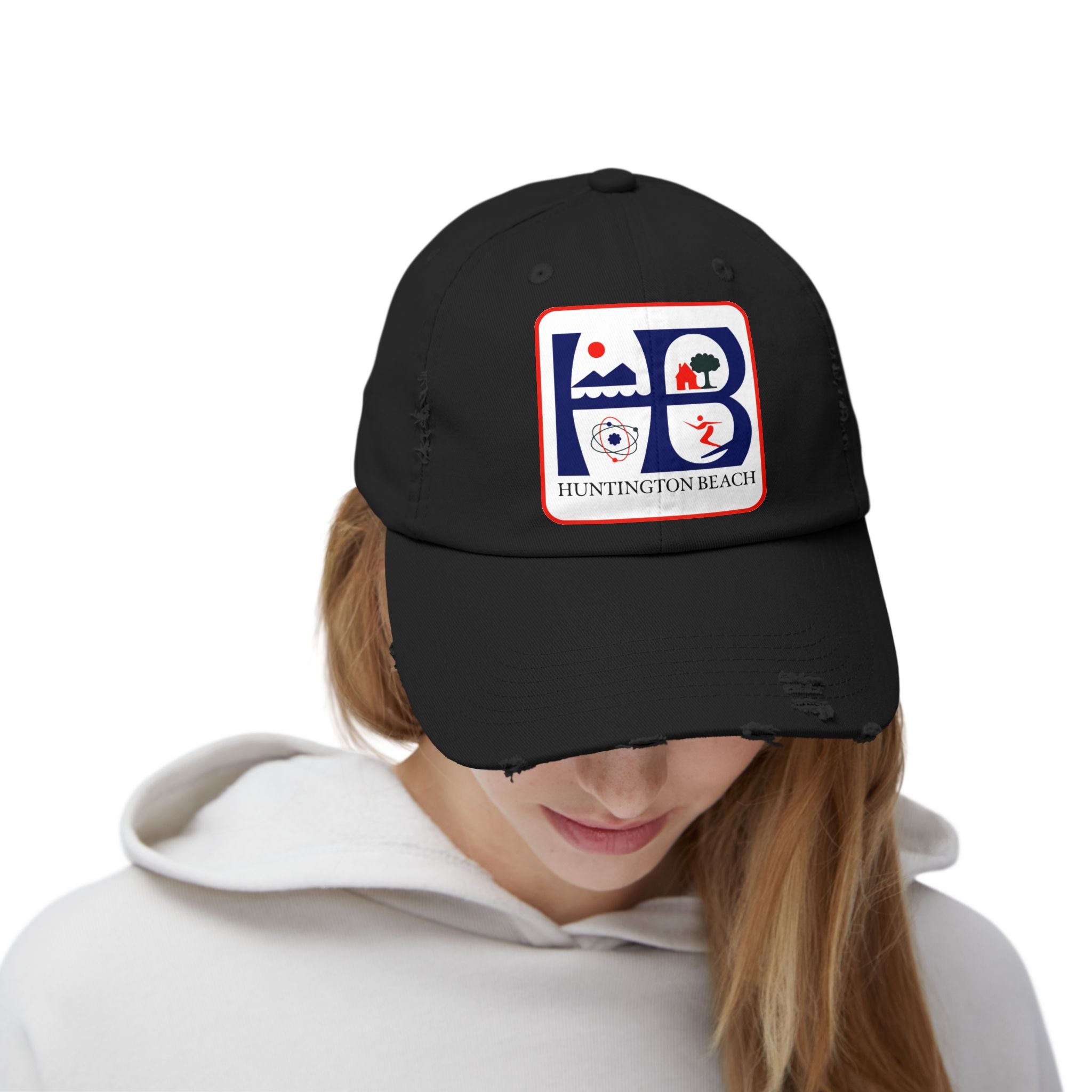 Huntington Beach Distressed Mom and Dad Hat — Vintage Surf & Coastal Patch Cap