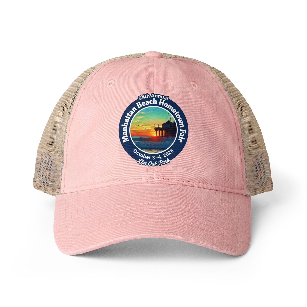 Women's Washed Mesh-Back Cap - Manhattan Beach Hometown Fair 2026 Design