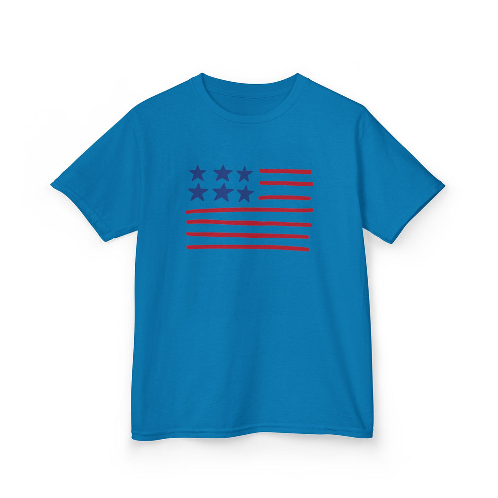 Stars and Stripes  Kids American Flag T-Shirt — Red & Blue Stars Stripe Patriotic Tee
