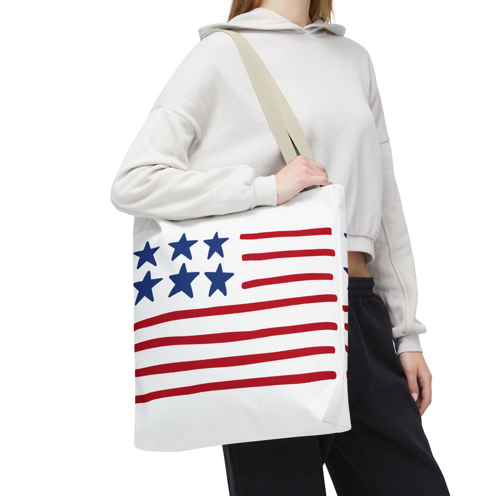 American Flag Stars & Stripes Tote Bag — Patriotic Canvas Beach Grocery Bag
