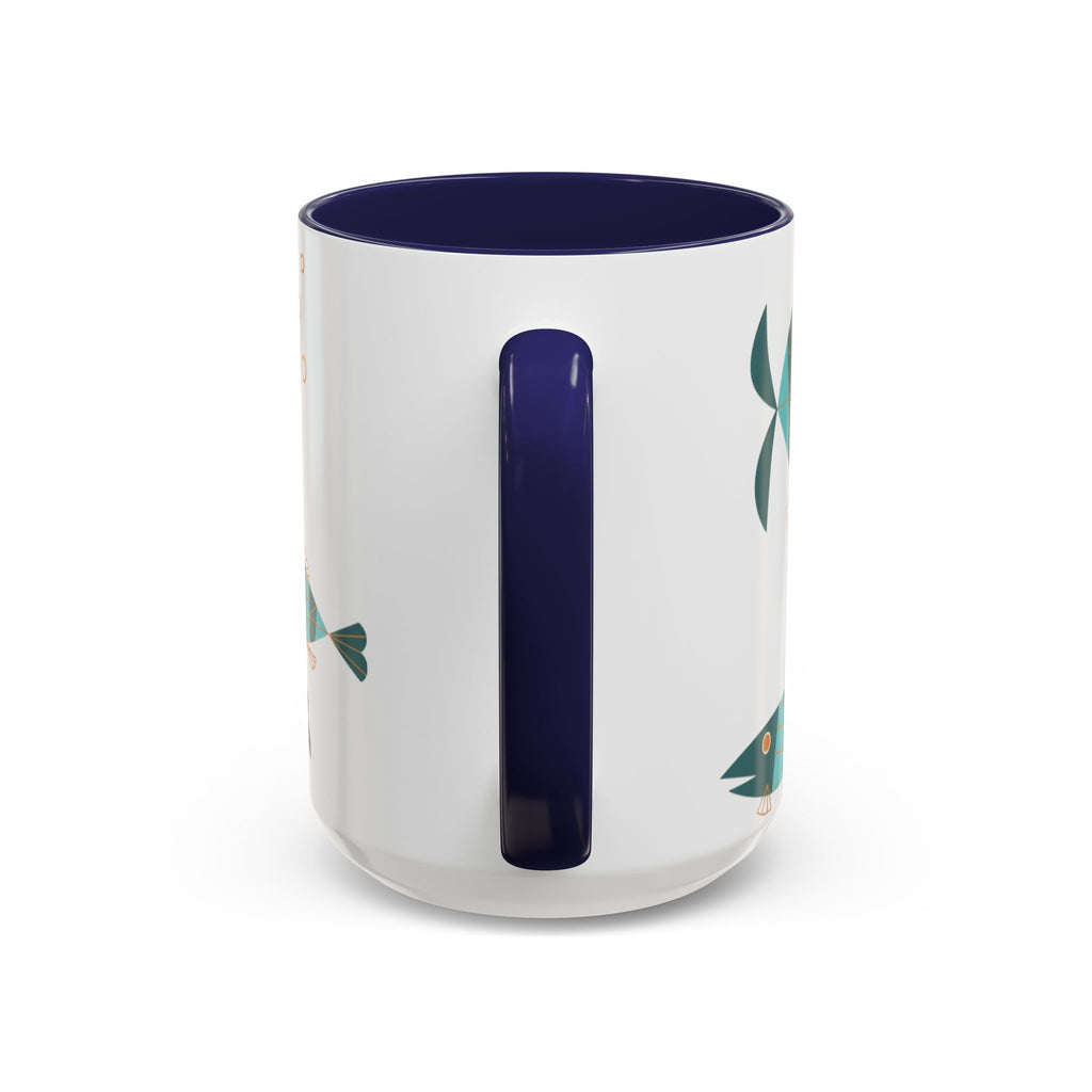 Metlox Pottery Teal Geometric Fish Mug | Accent Coffee Mug