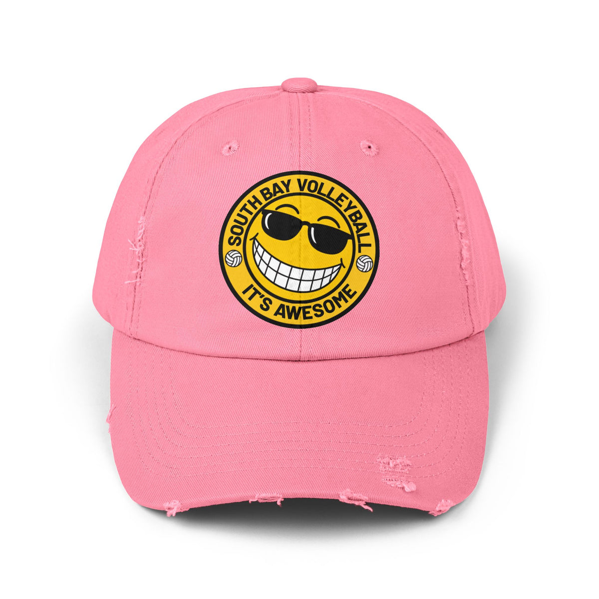 Distressed Volleyball Cap - "South Bay Volleyball It's Awesome" Smiley Logo