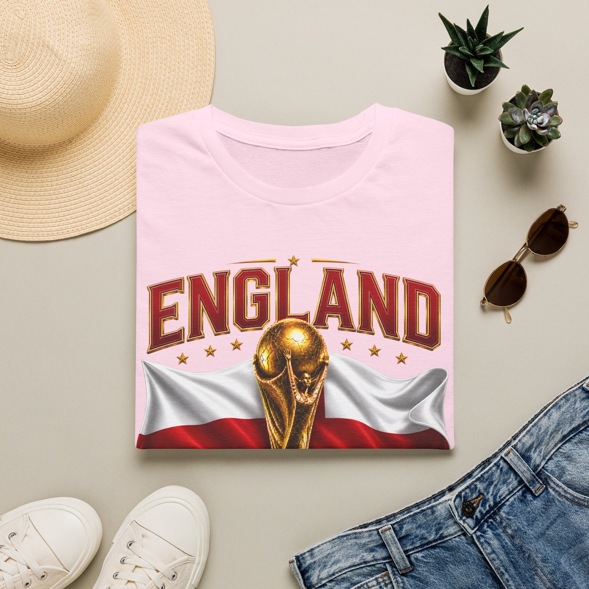 England 2026 World Cup T-Shirt — Gold Trophy & St George’s Flag Soccer Fan Tee