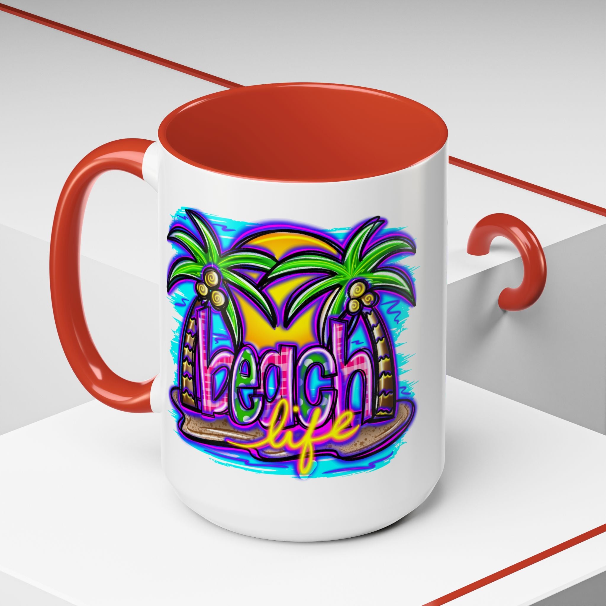 Beach Life Coffee Mug — Tropical Palm Sunset Accent Mug (11/15oz)