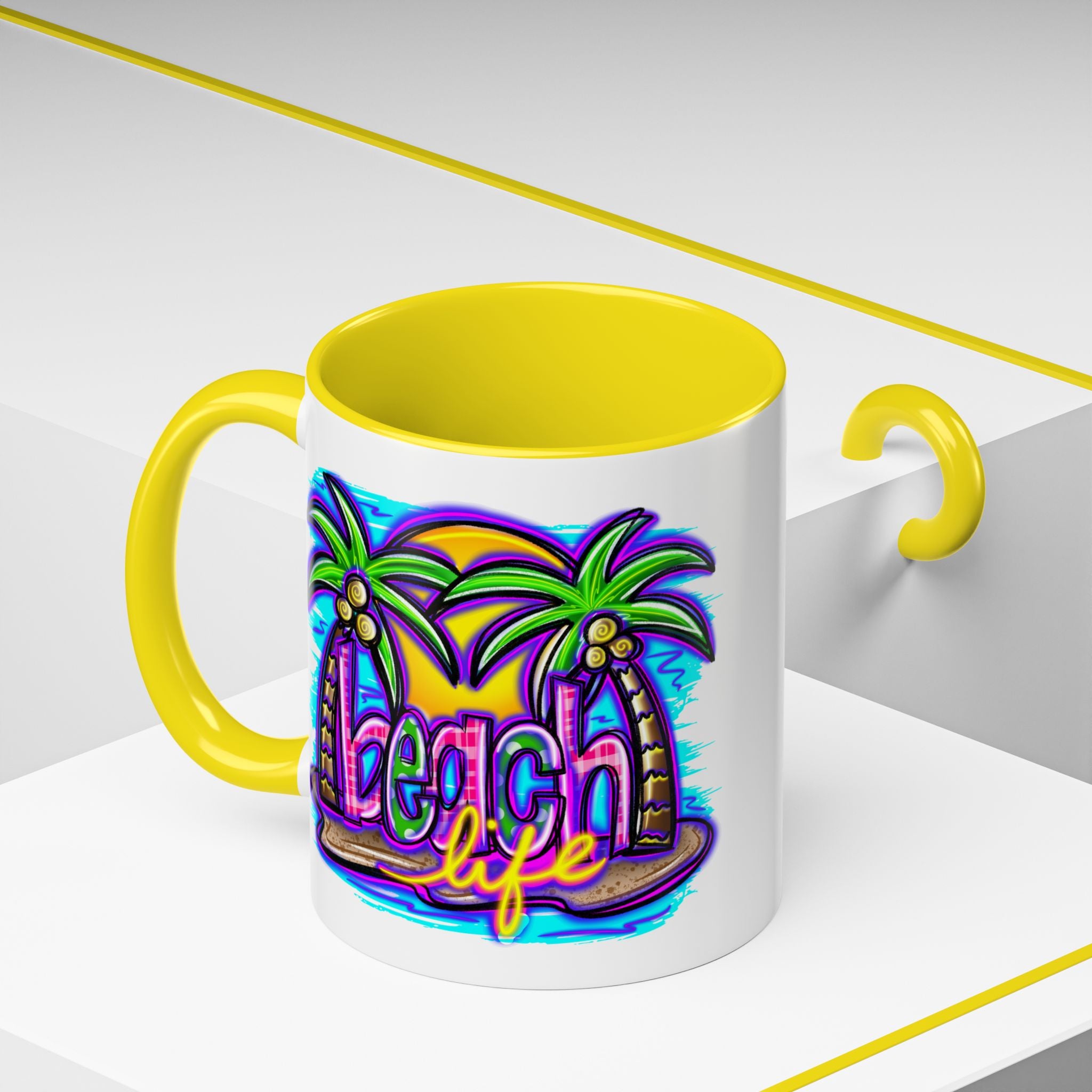Beach Life Coffee Mug — Tropical Palm Sunset Accent Mug (11/15oz)