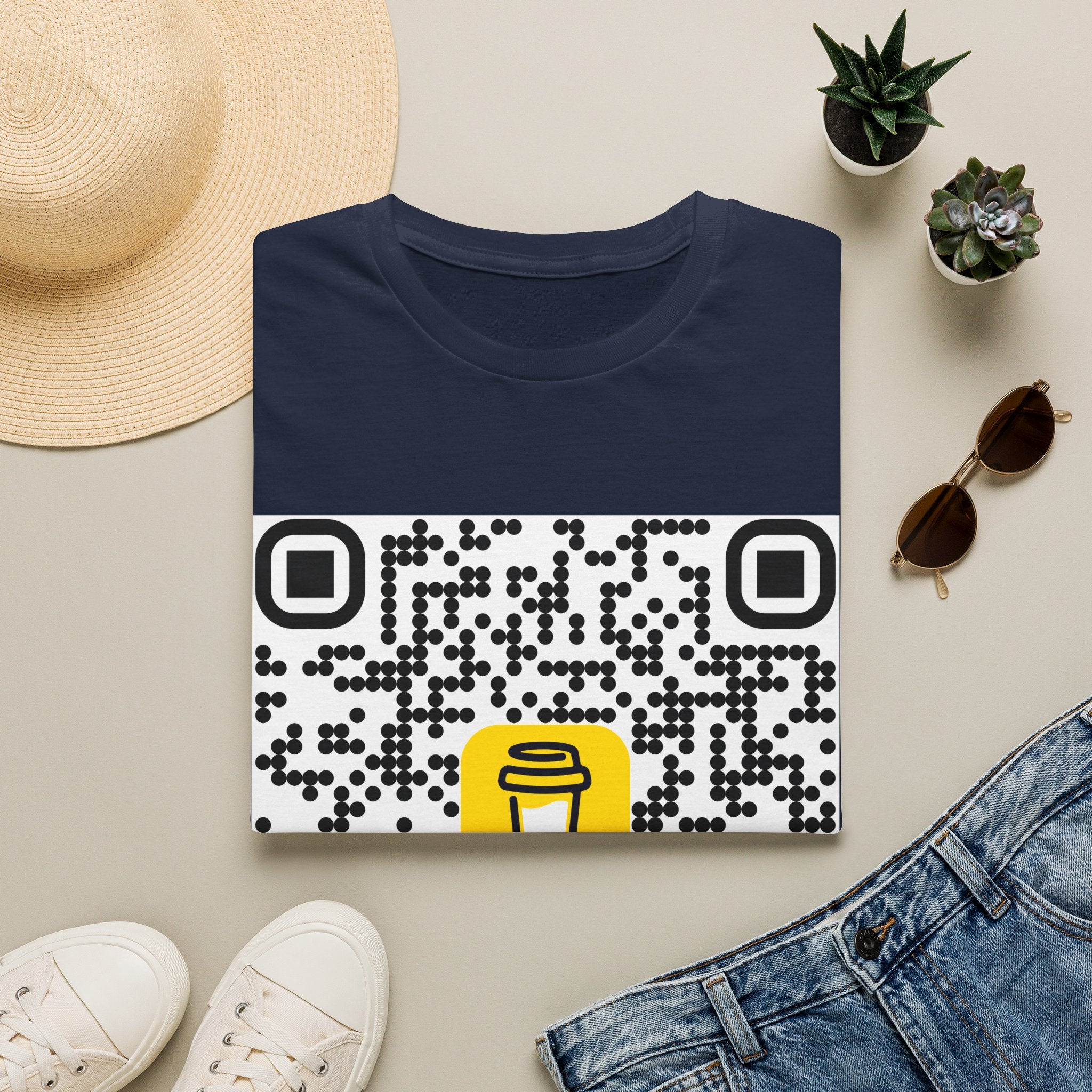 QR Code Coffee Cup T‑Shirt — Scan-to-Order Cafe Tee