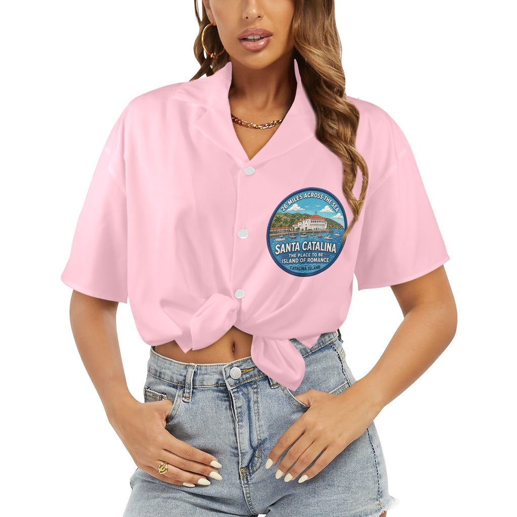 Santa Catalina the Island of Romance 26 Miles Across the Sea Women's All Over Print Hawaiian Shirt （Made in USA Ships to USA Only）