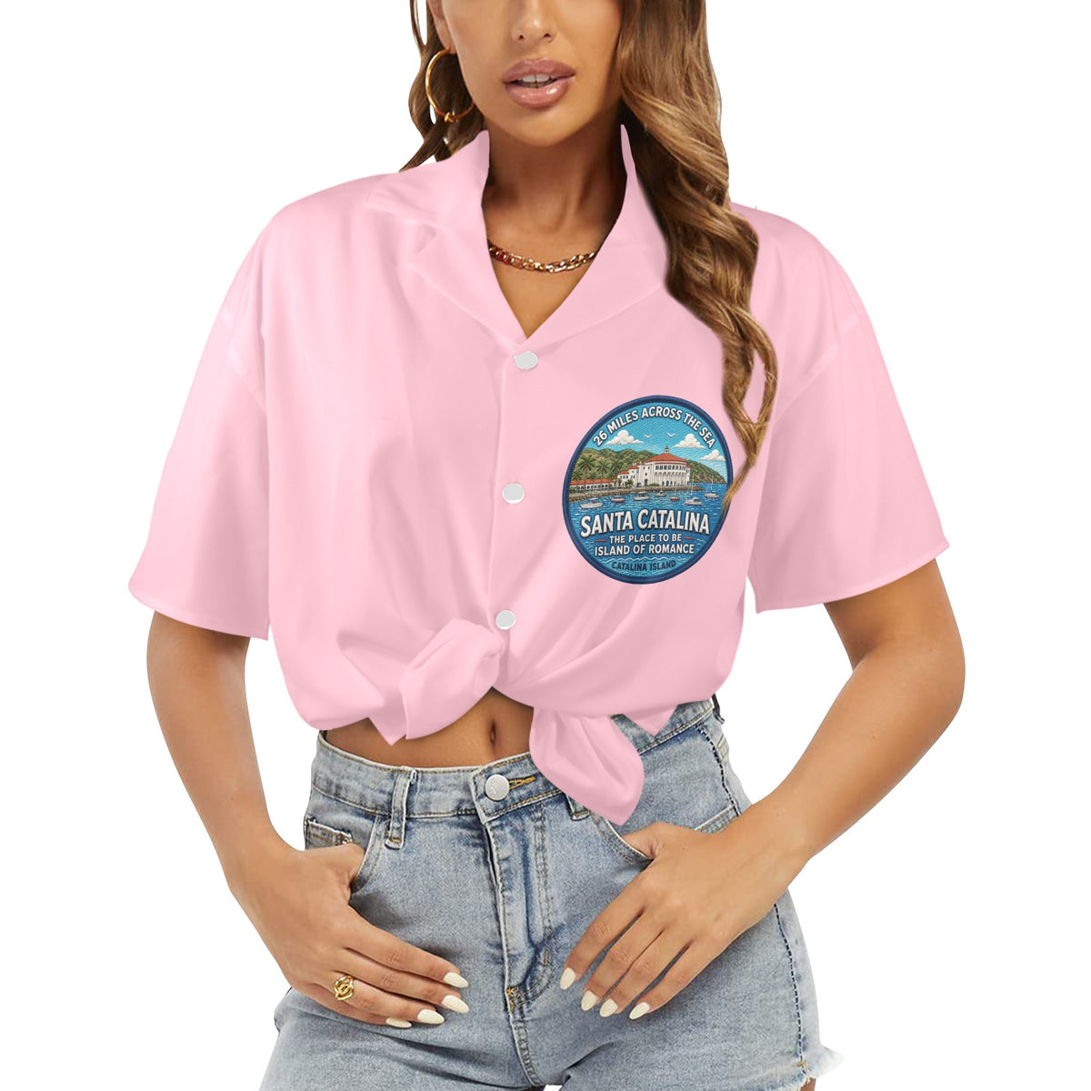 Santa Catalina the Island of Romance 26 Miles Across the Sea Women's All Over Print Hawaiian Shirt （Made in USA Ships to USA Only）