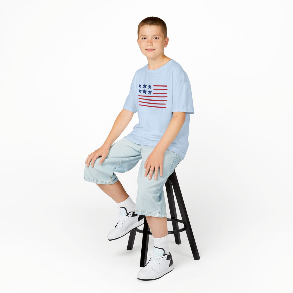 Stars and Stripes  Kids American Flag T-Shirt — Red & Blue Stars Stripe Patriotic Tee
