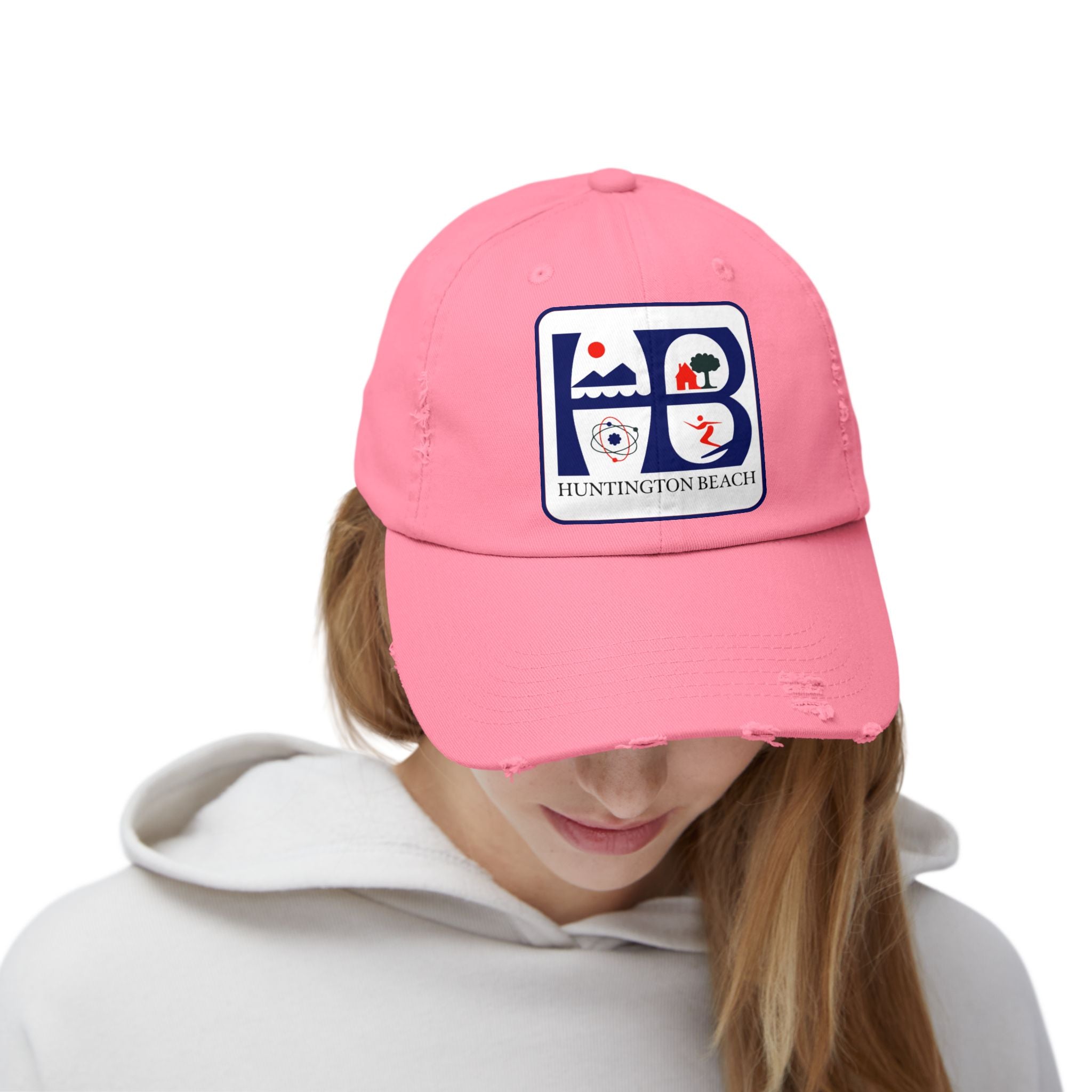 Huntington Beach Distressed Mom and Dad Hat — Vintage Surf & Coastal Patch Cap