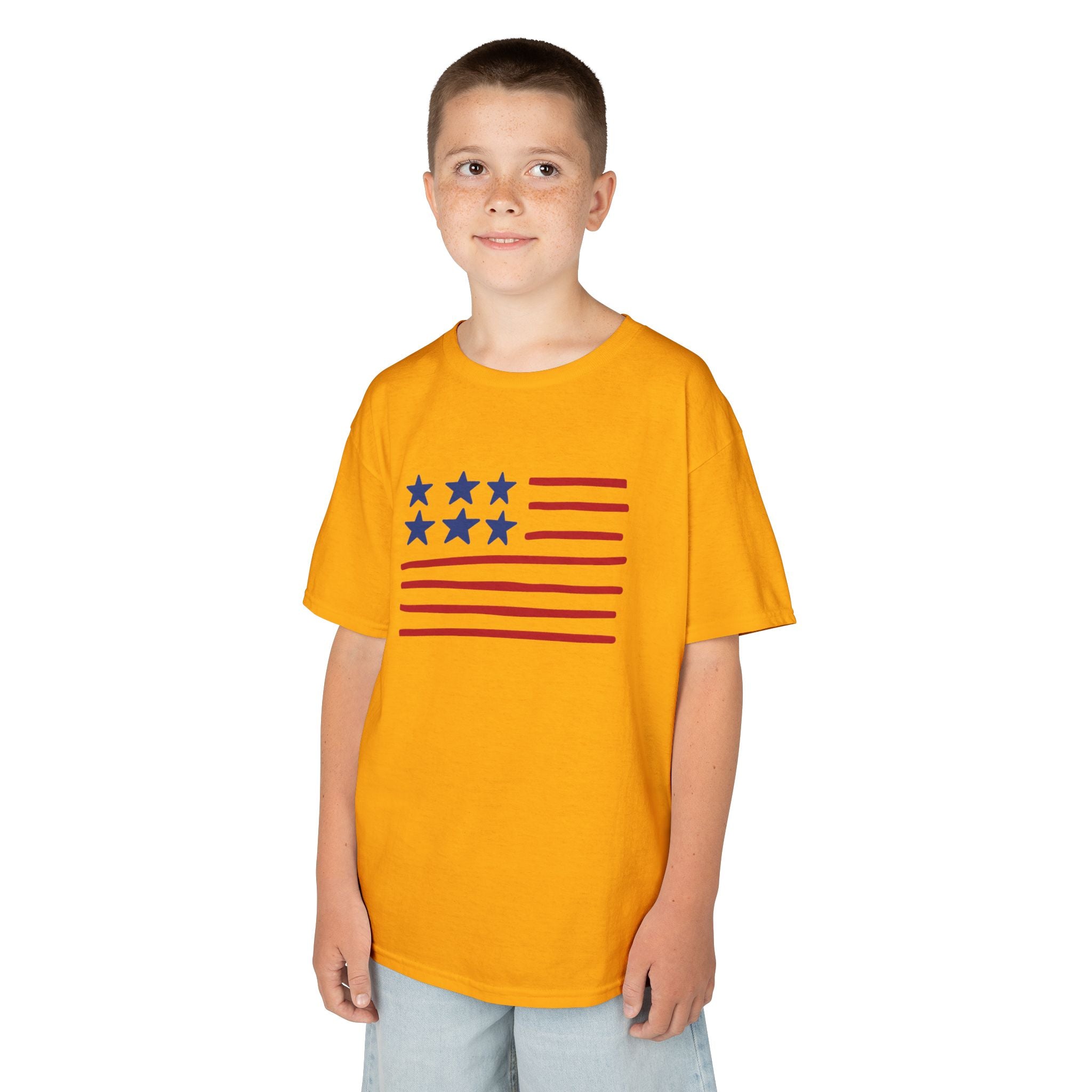 Stars and Stripes  Kids American Flag T-Shirt — Red & Blue Stars Stripe Patriotic Tee