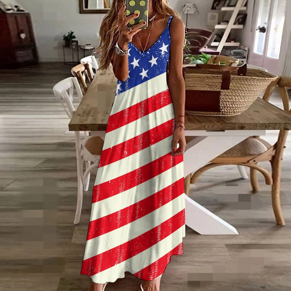 250 Years 4th of July Patriotic Sling Ankle Long Dress