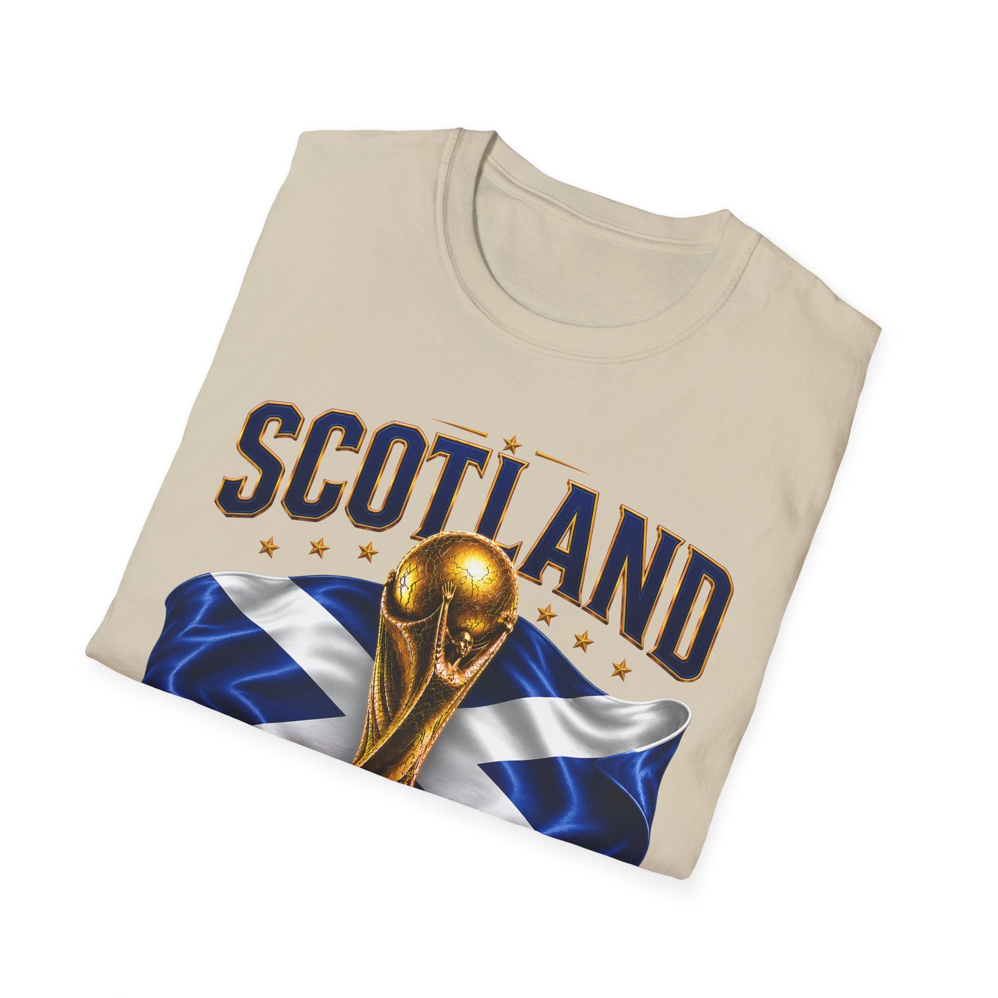 Scotland 2026 World Cup Soccer T-Shirt — Scottish Flag & Trophy Football Tee