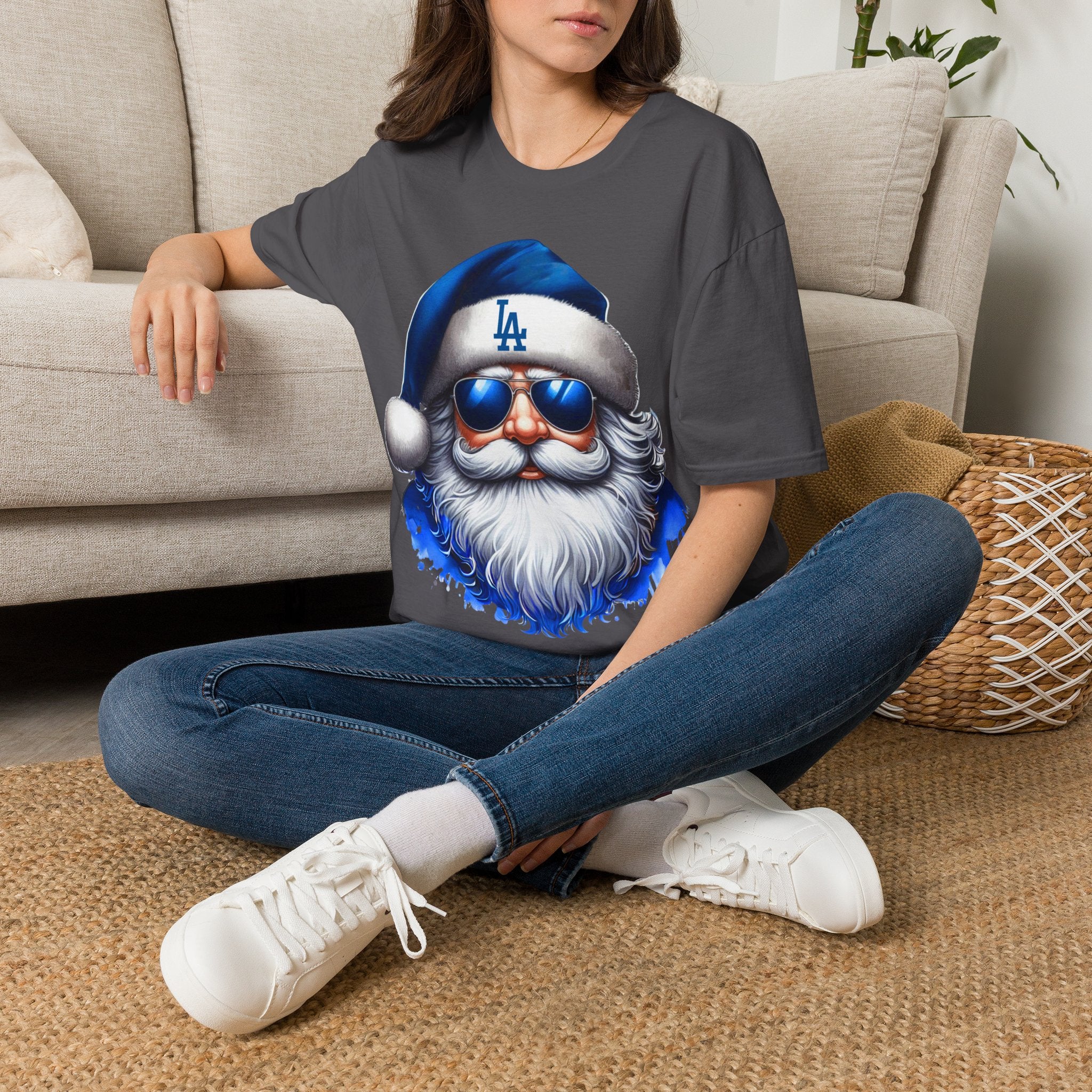 LA Dodgers Blue Santa T-Shirt — Cool Sunglasses Holiday Tee