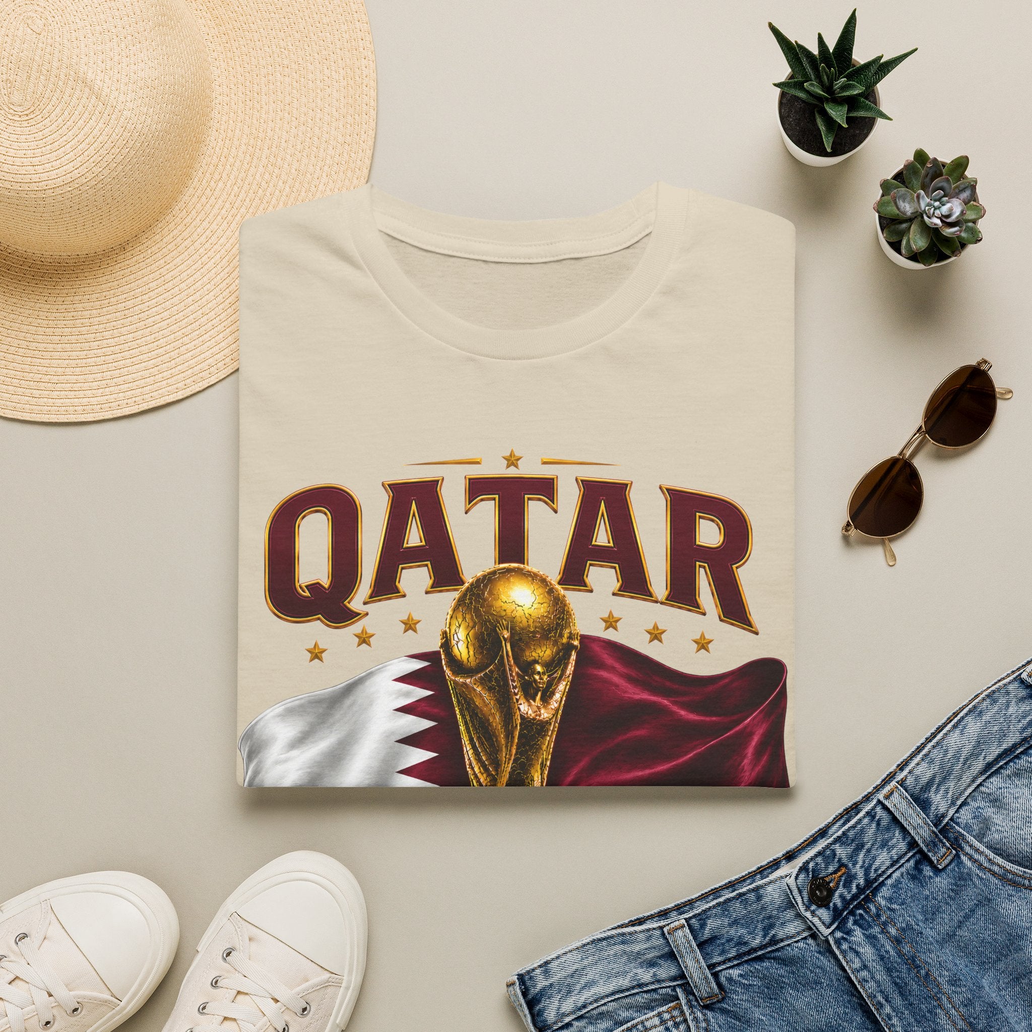 Qatar 2026 World Cup T-Shirt — Golden Trophy & Flag Soccer Tee