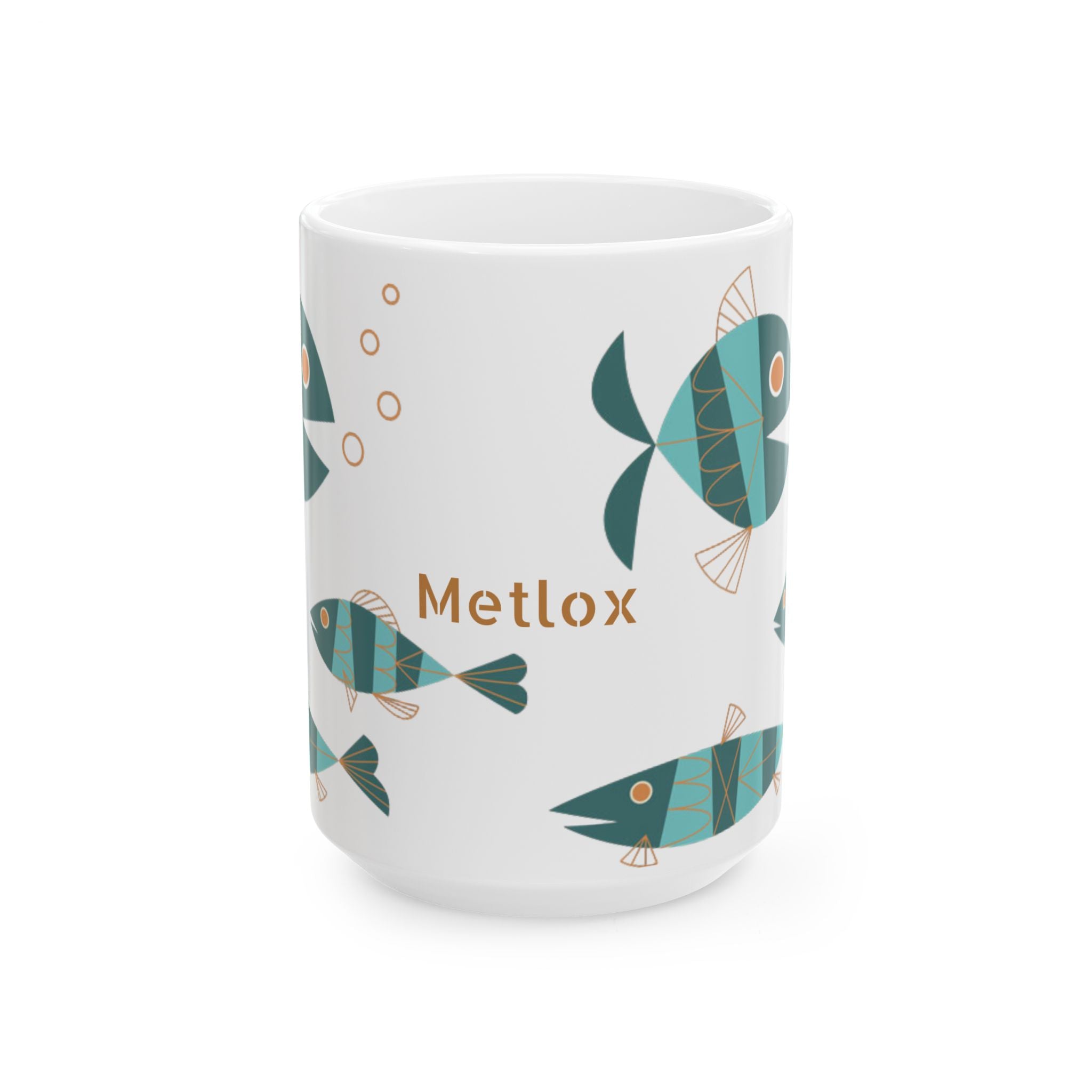 Metlox Pottery Teal Geometric Fish Mug | Ceramic Coffee Tea Cup