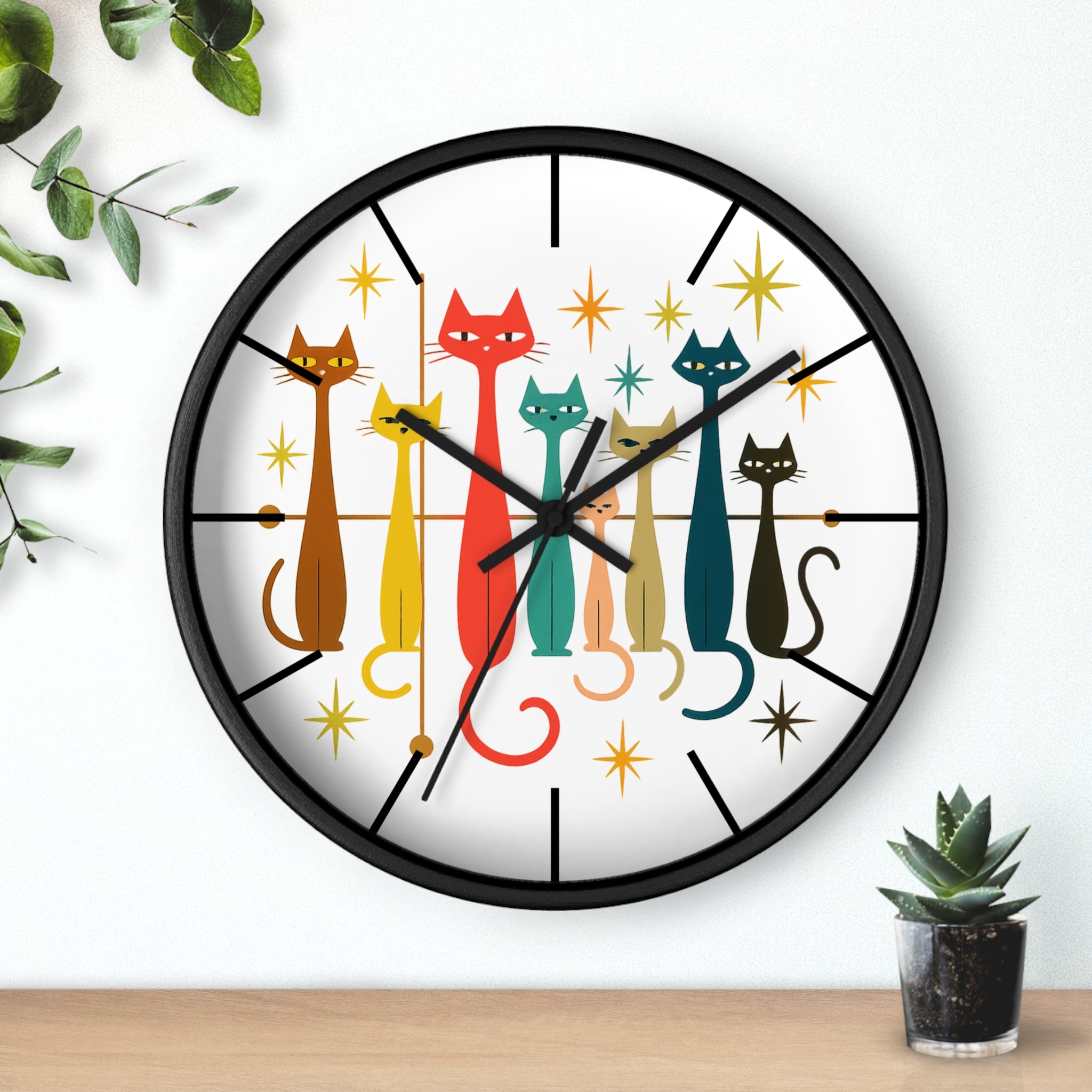 Mid Century Modern Cats Wall Clock | Retro Atomic Kitty Design