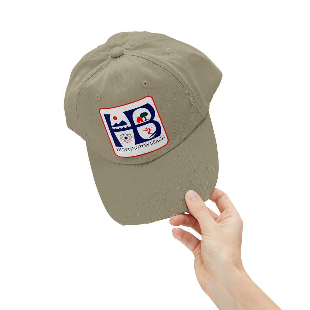 Huntington Beach Distressed Mom and Dad Hat — Vintage Surf & Coastal Patch Cap