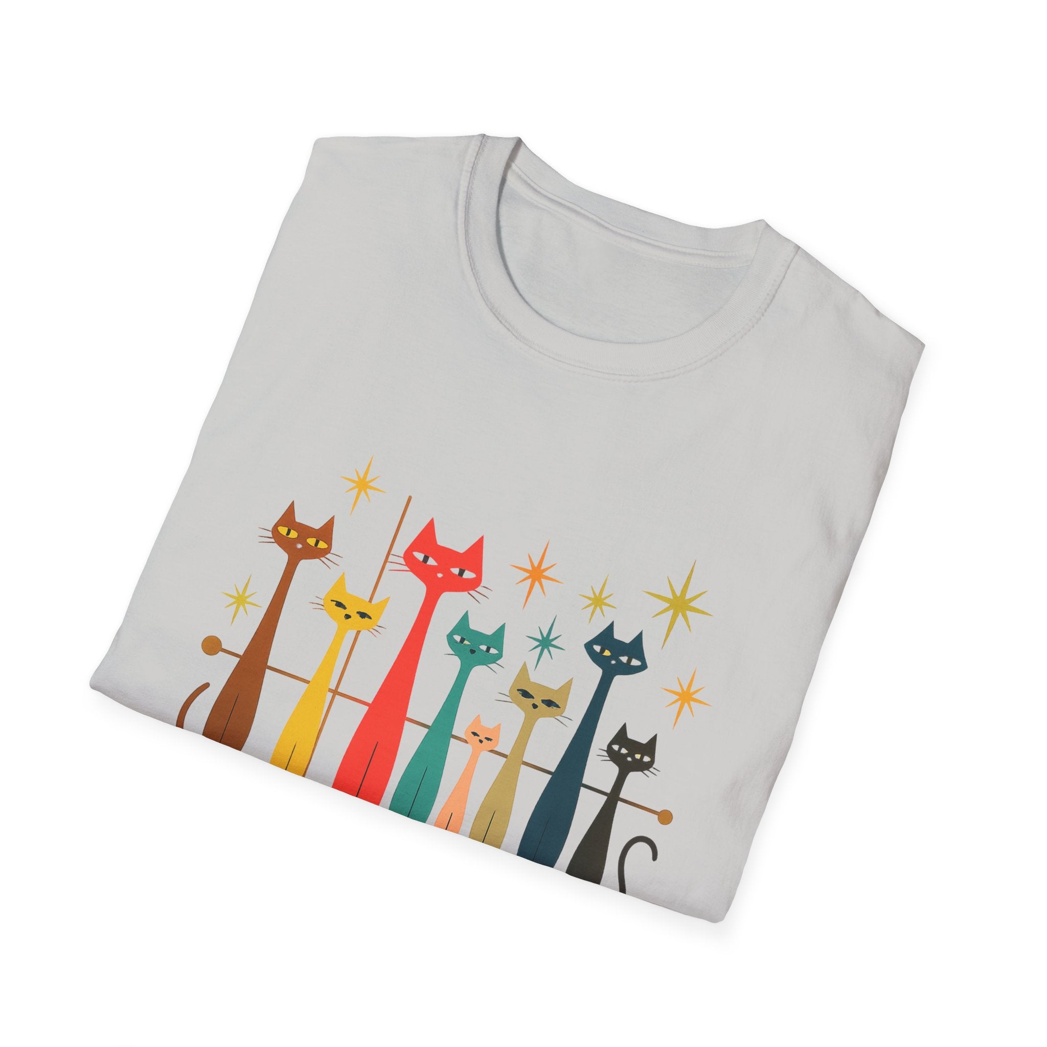 Retro Mid-Century Cats T-Shirt | Colorful Stylized Cat Illustration