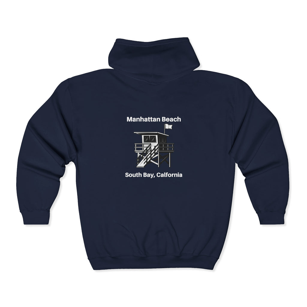 Manhattan Beach  Lifeguard Station - Heavy Blend Full Zip Hooded Sweatshirt