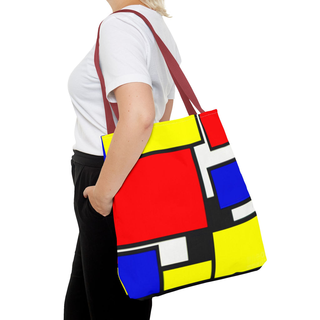C'mon Get Happy Primary Color Geometric Grid Tote Bag | 1970s Abstract Art