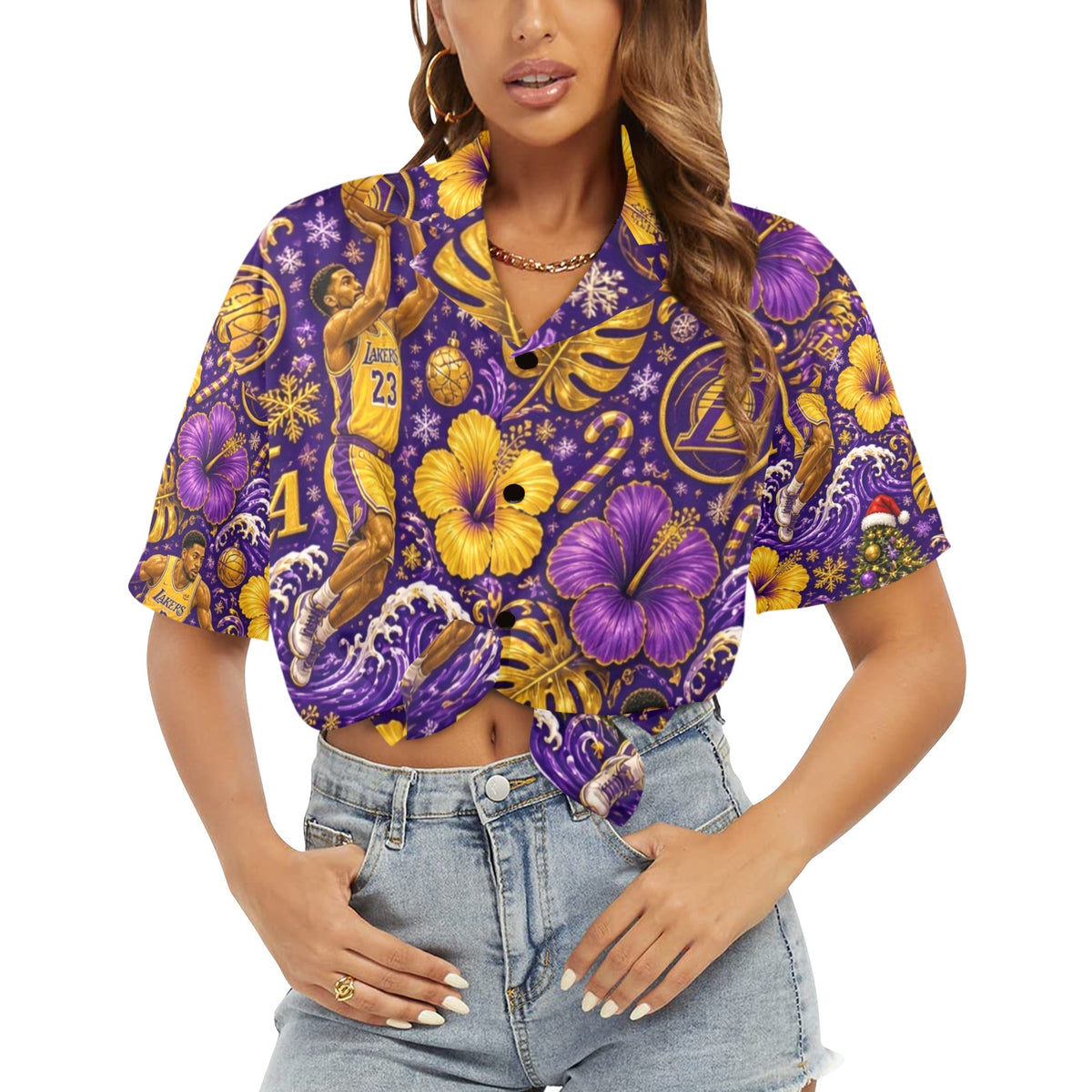 Lakers Christmas Women's All Over Print Hawaiian Shirt （Made in USA Ships to USA Only）