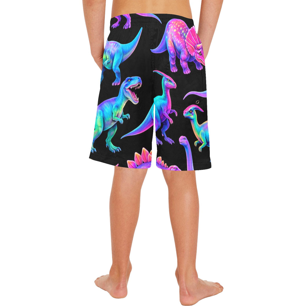 Neon Dinos Boys' Causal Beach Shorts