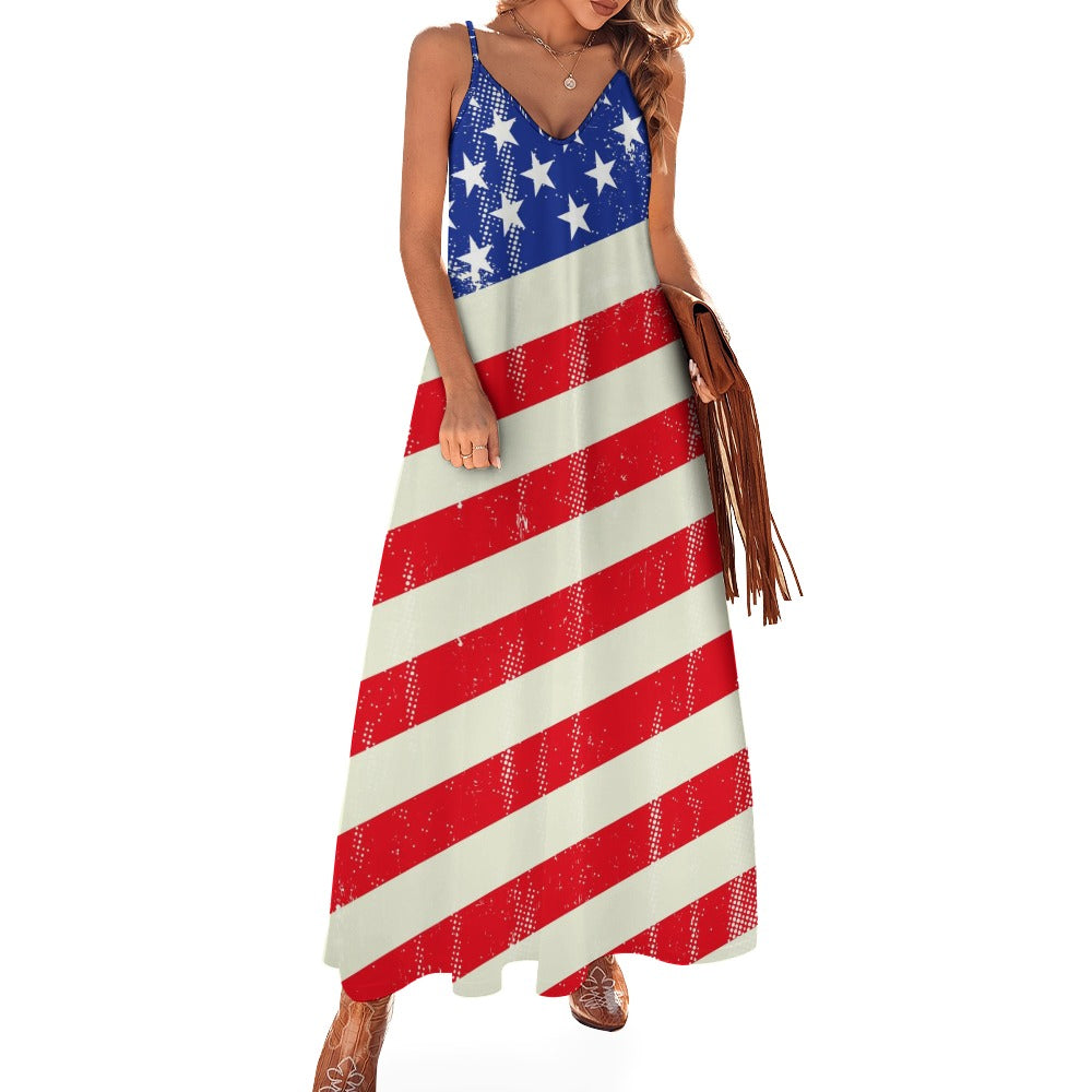 250 Years 4th of July Patriotic Sling Ankle Long Dress