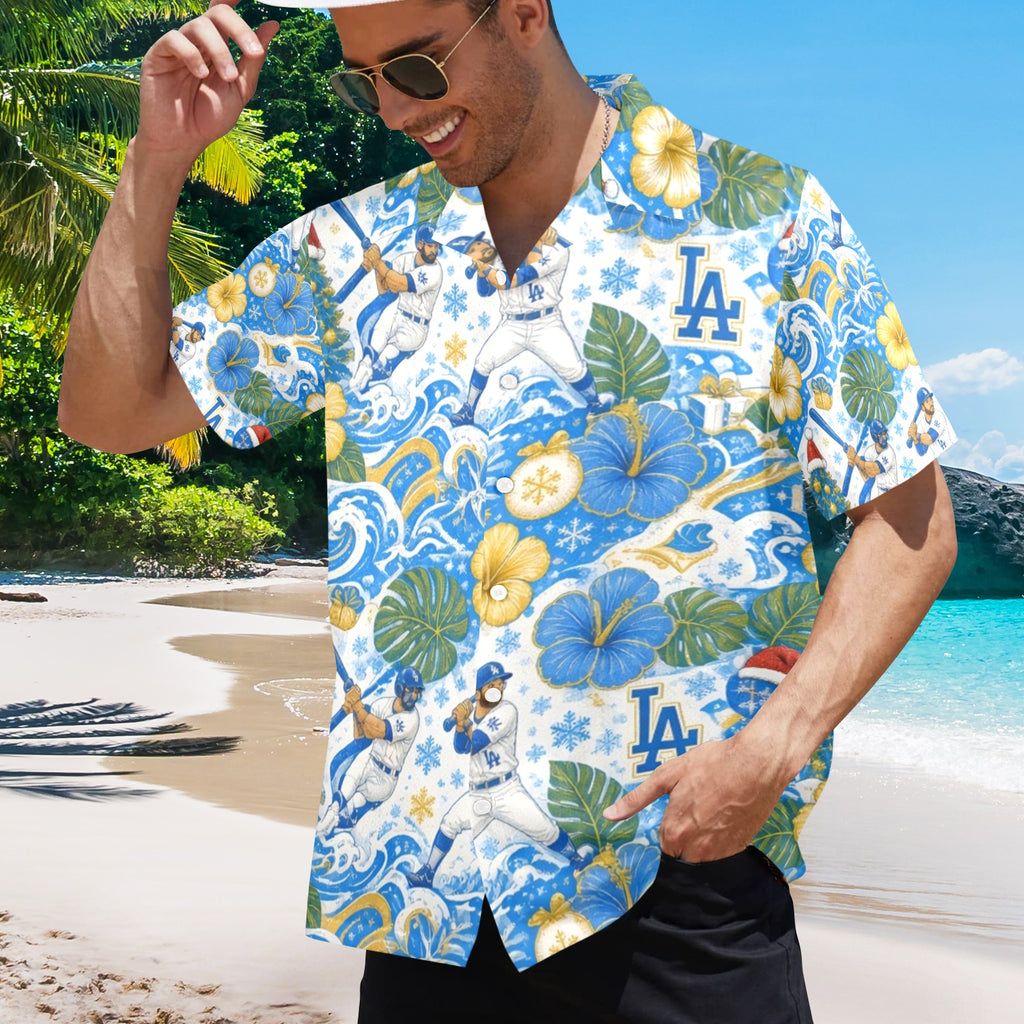 Dodgers Christmas Men's All Over Print Hawaiian Shirt Made In USA Ships to USA Only