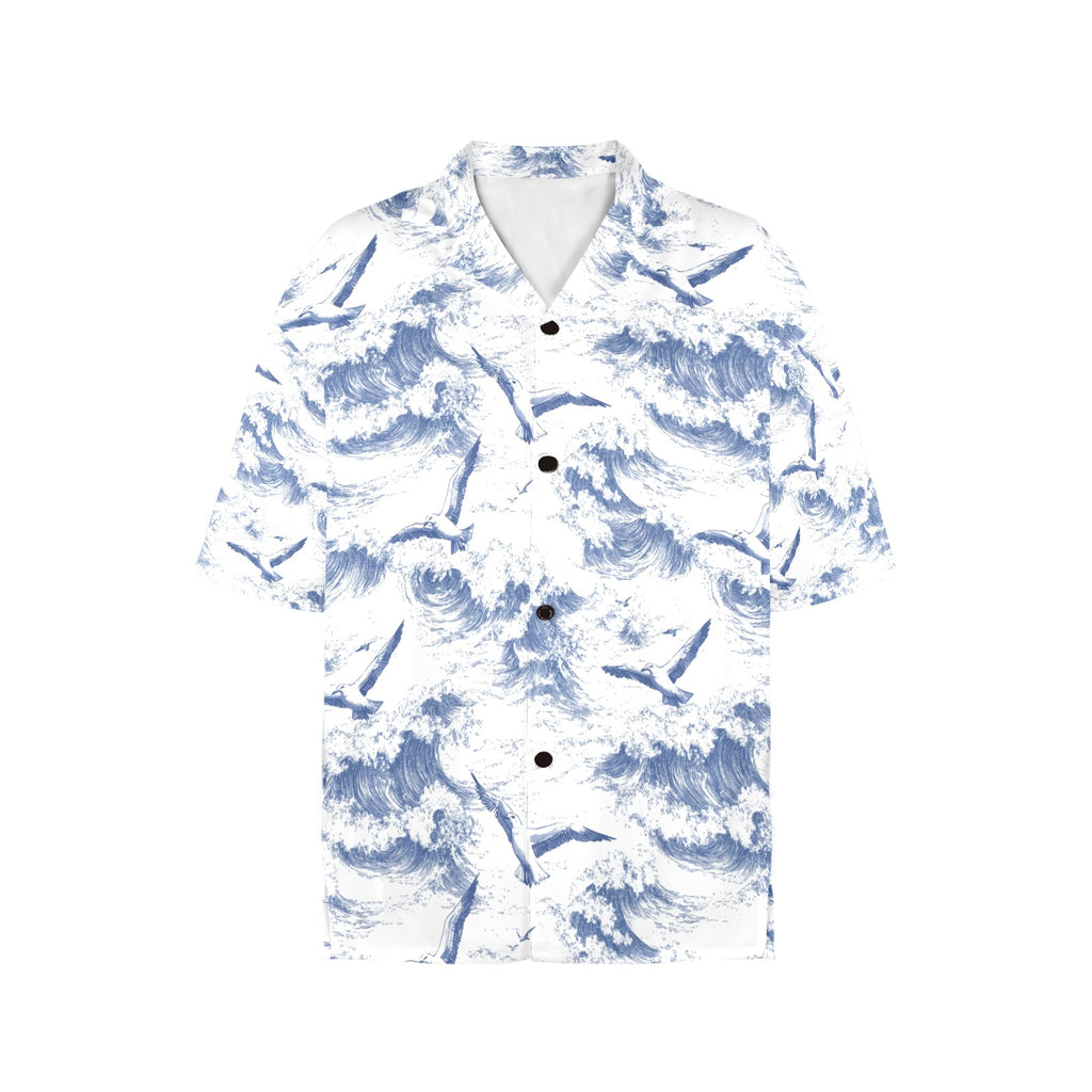 Nautical Waves Sea Birds Women's All Over Print Hawaiian Shirt Made in USA