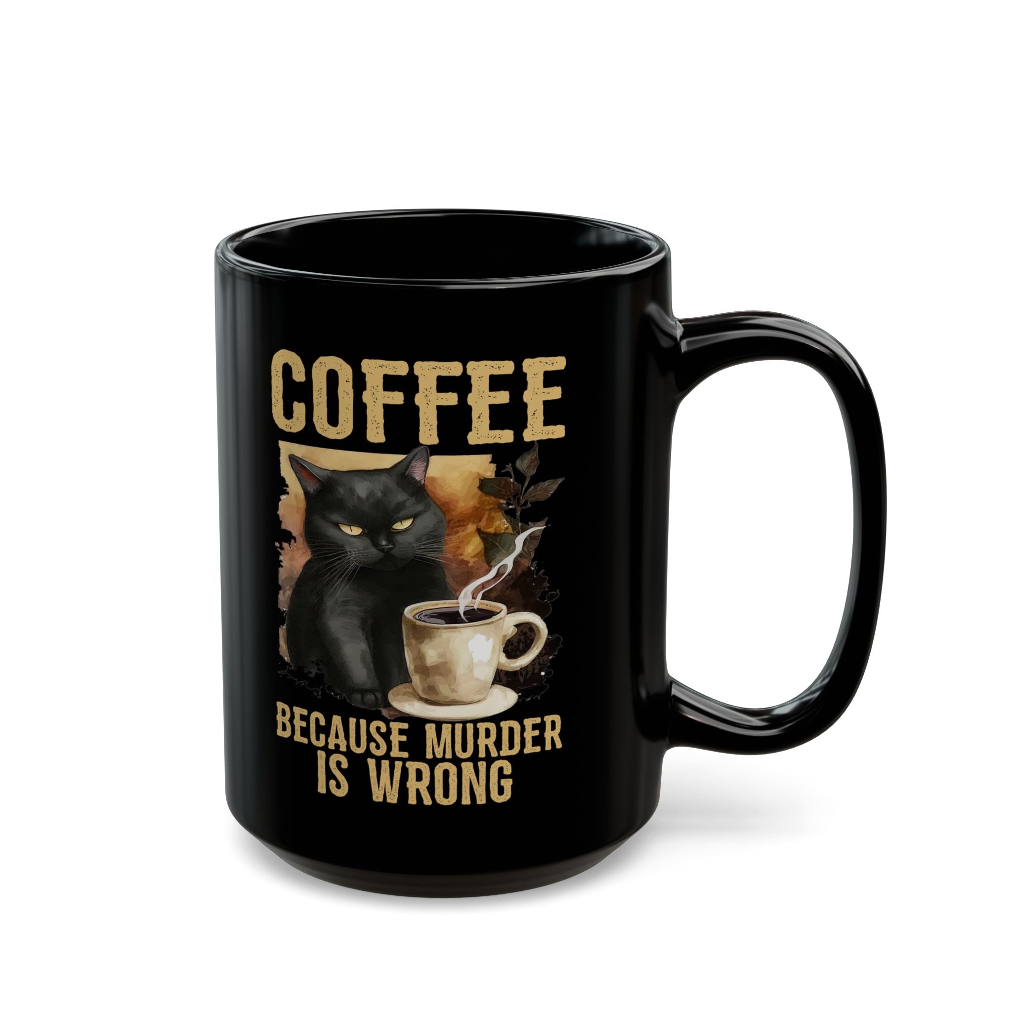 Coffee Because Murder Is Wrong mug | Black ceramic coffee mug