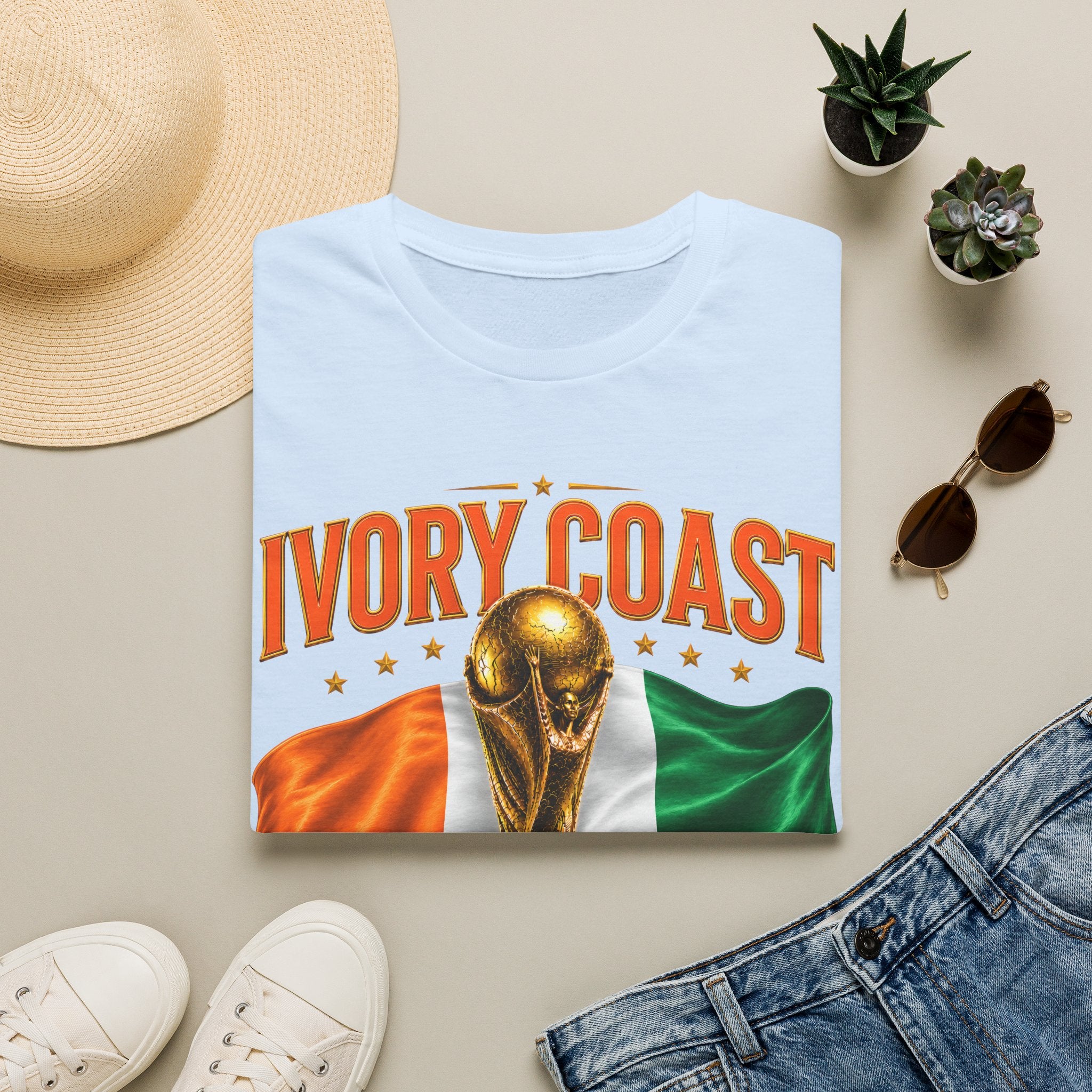 Ivory Coast 2026 World Cup T‑Shirt — FIFA Trophy & Flag Soccer Fan Tee