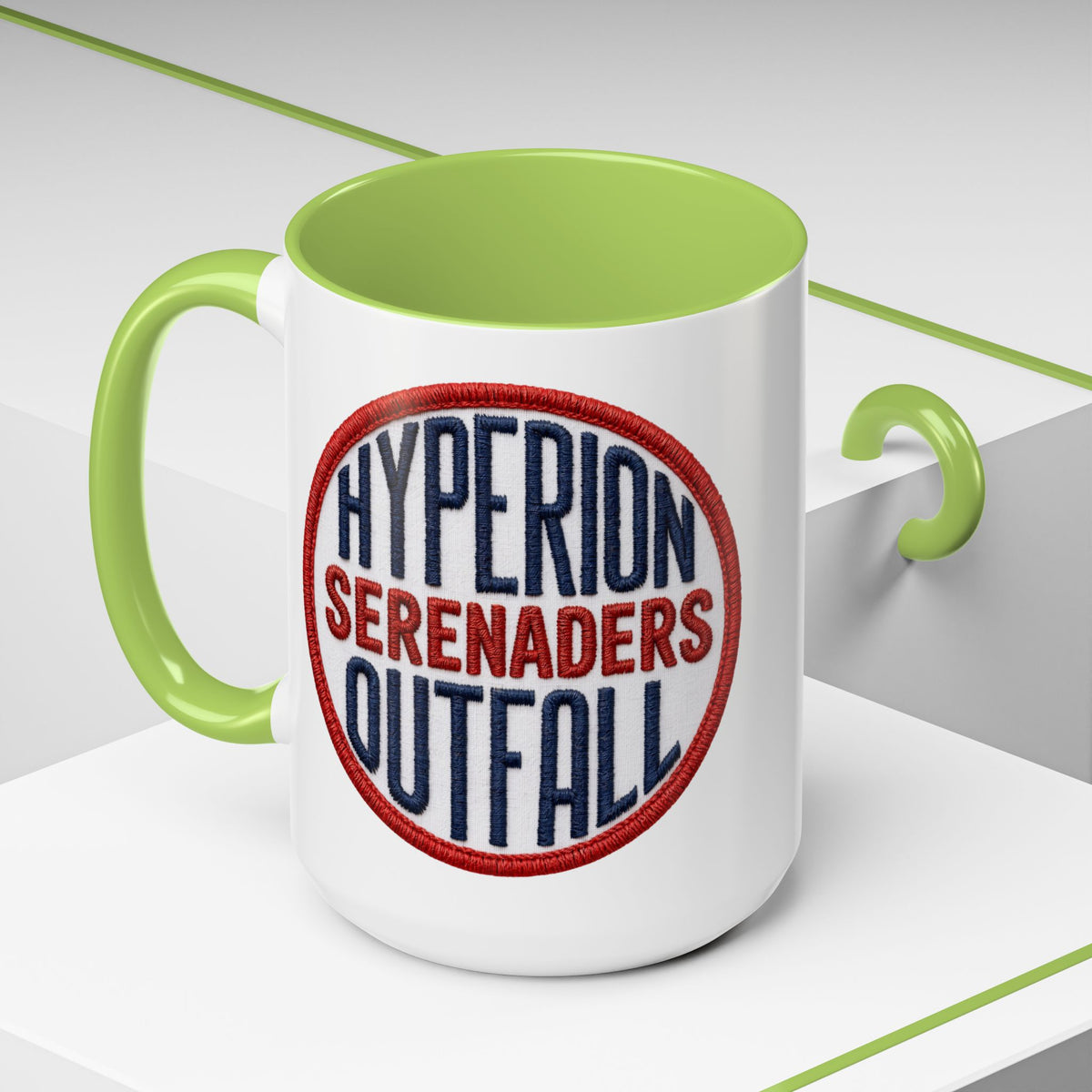 Accent Coffee Mug — "Hyperion Serenaders Outfall" Retro Patch Ceramic Mug (11/15oz)