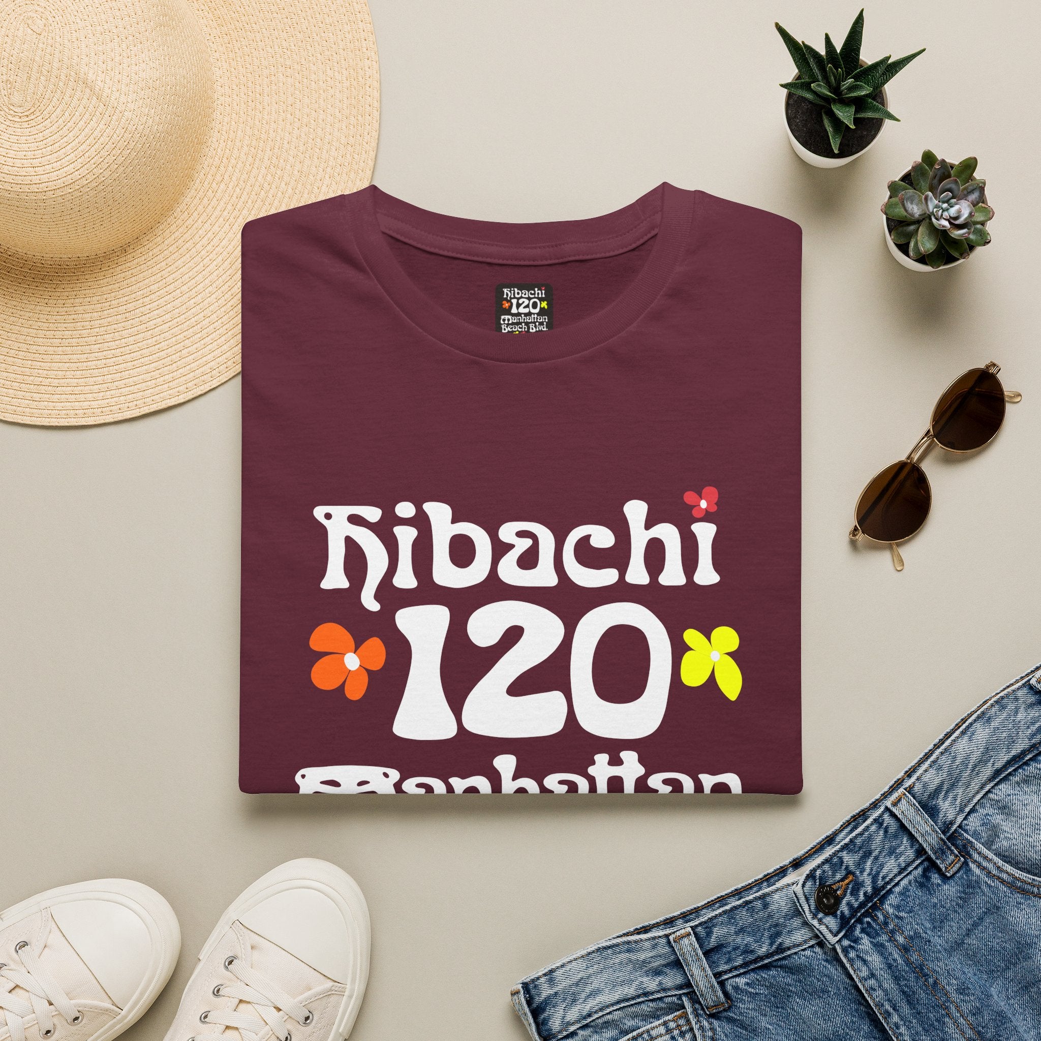 Hibachi 120 Manhattan Beach Blvd Restaurant #OldSchool T-Shirt — Retro Floral Surf Tee "Gone But Not Forgotten"