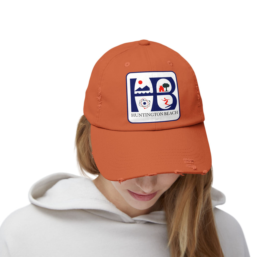 Huntington Beach Distressed Mom and Dad Hat — Vintage Surf & Coastal Patch Cap