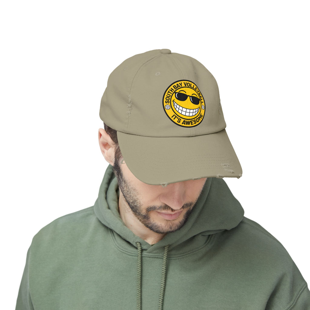 Distressed Volleyball Cap - "South Bay Volleyball It's Awesome" Smiley Logo