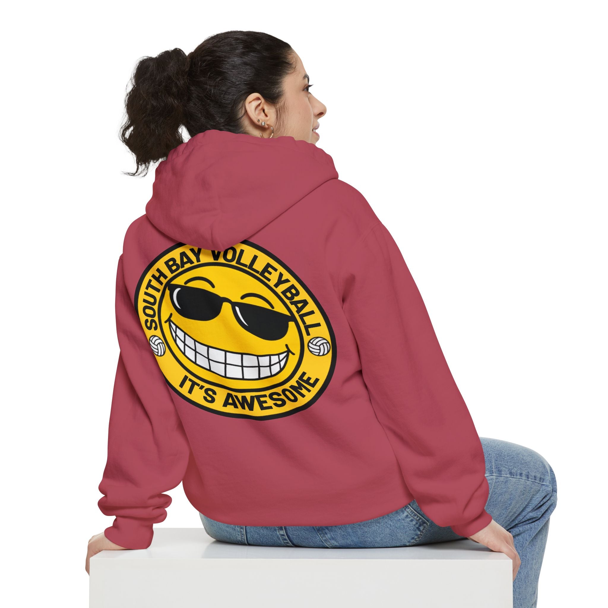 Volleyball Smiley Hoodie — "South Bay Volleyball It's Awesome" Crewneck