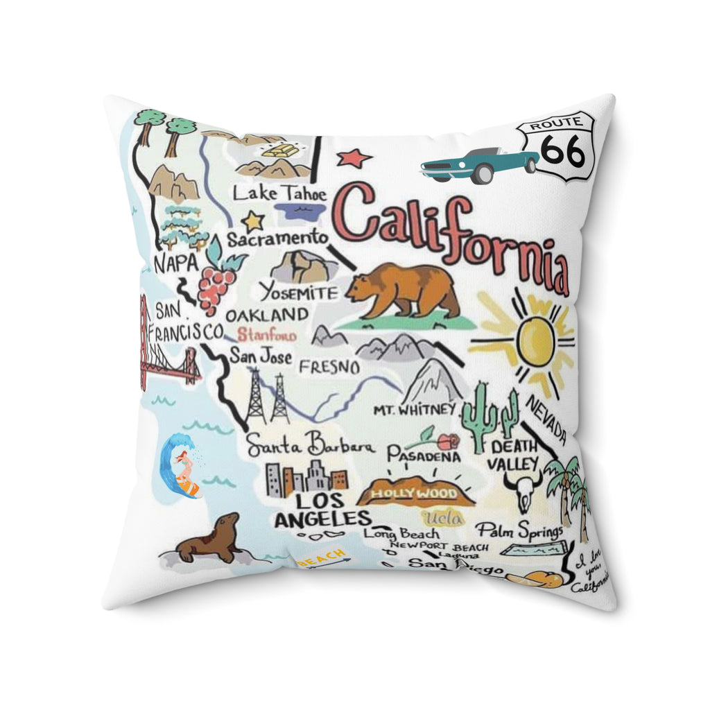 CALIFORNIA FUN MAP - Spun Polyester Square Pillow