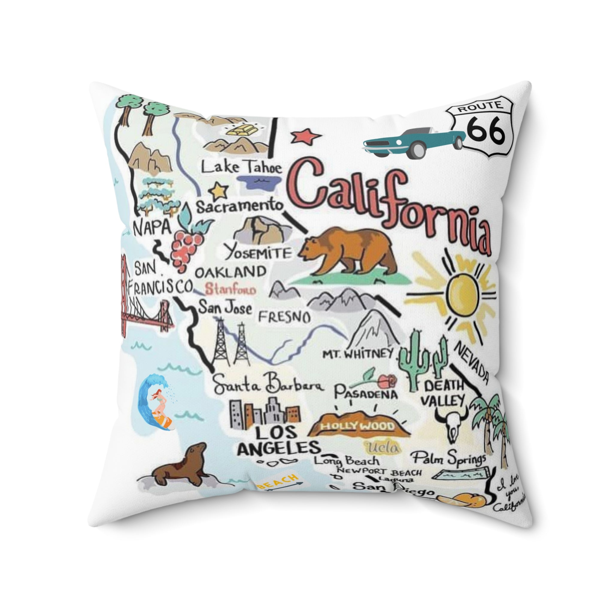 CALIFORNIA FUN MAP - Spun Polyester Square Pillow