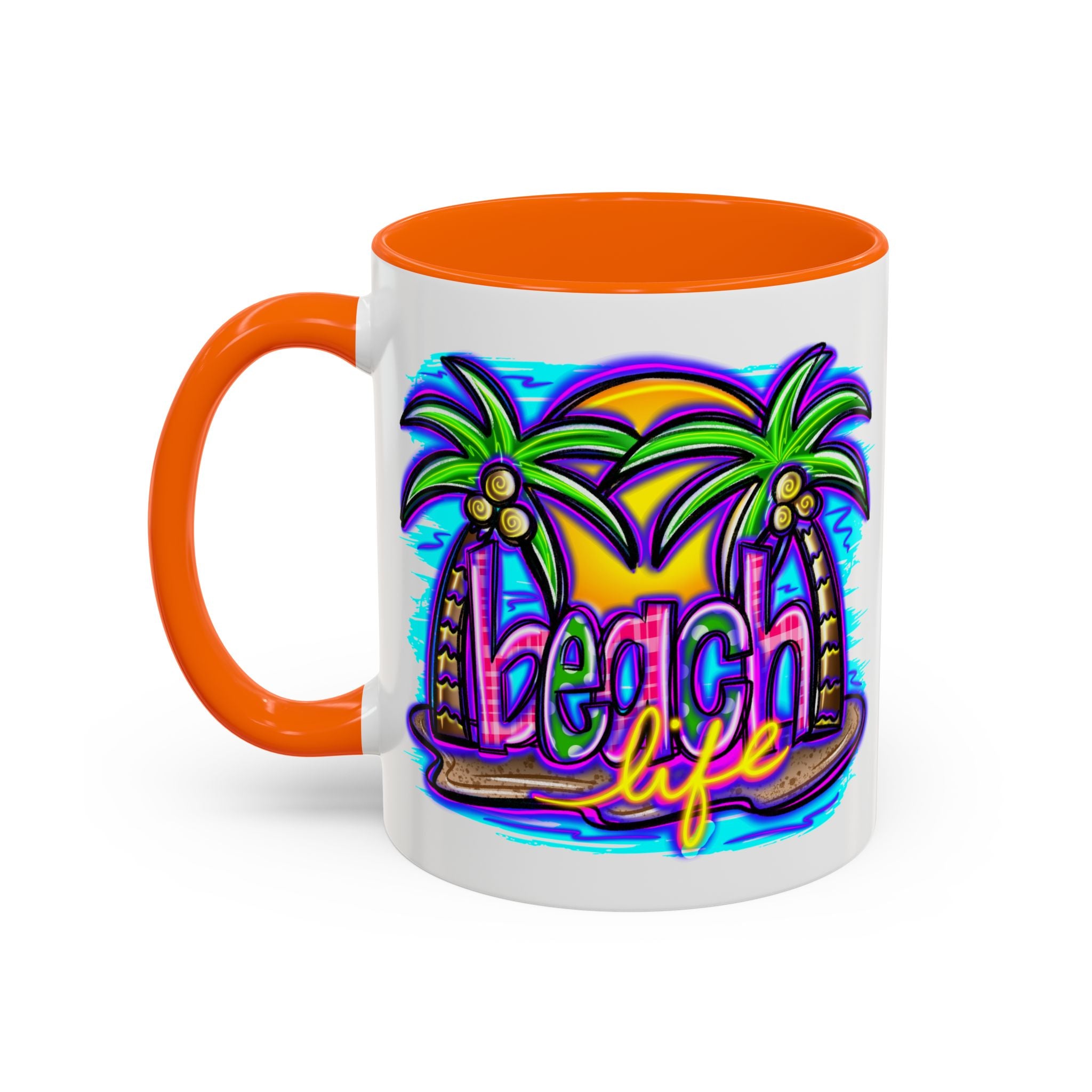 Beach Life Coffee Mug — Tropical Palm Sunset Accent Mug (11/15oz)