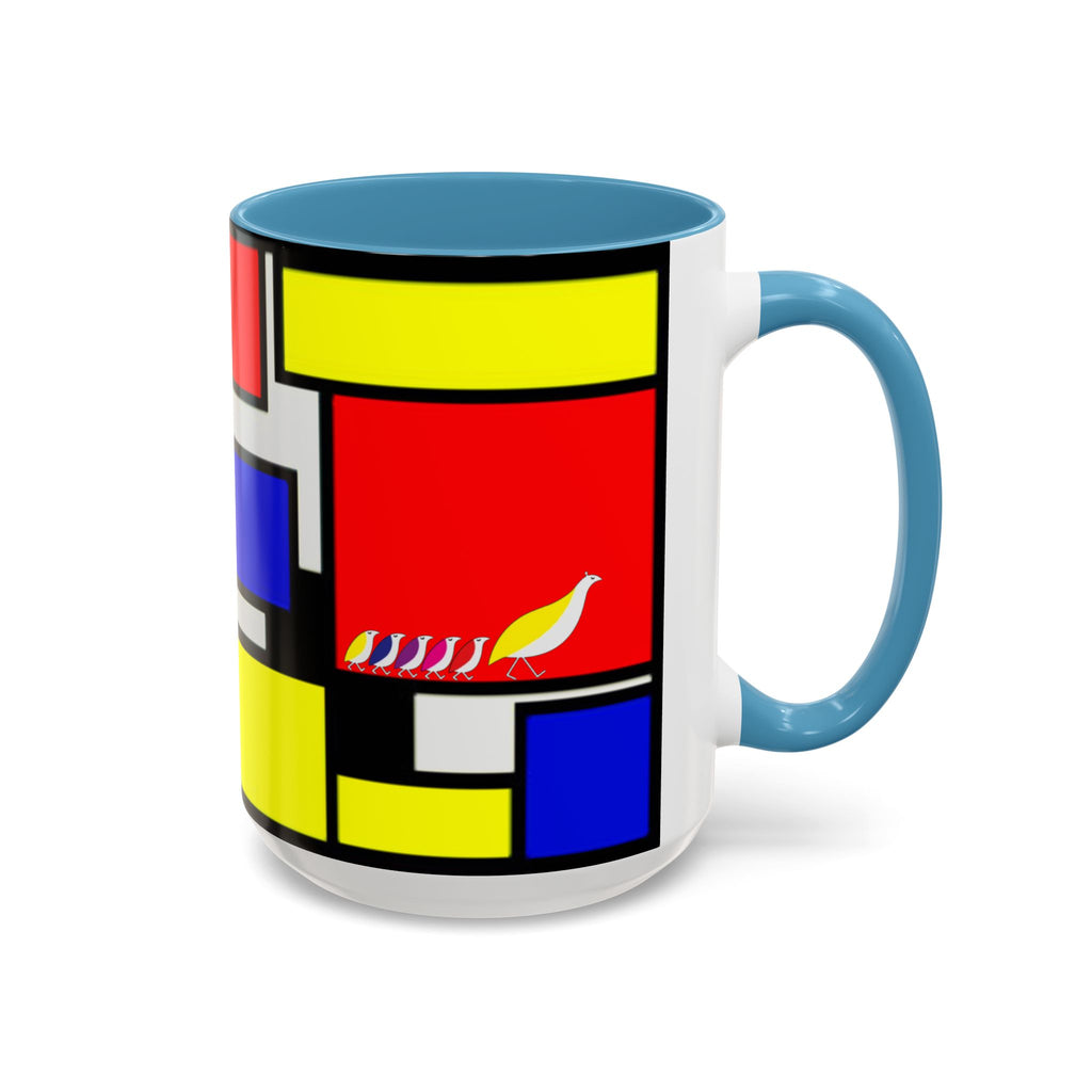 IKIYK School Bus Mondrian Style Geometric Pattern Mug | Accent Coffee Mug 11oz 15oz 1970s