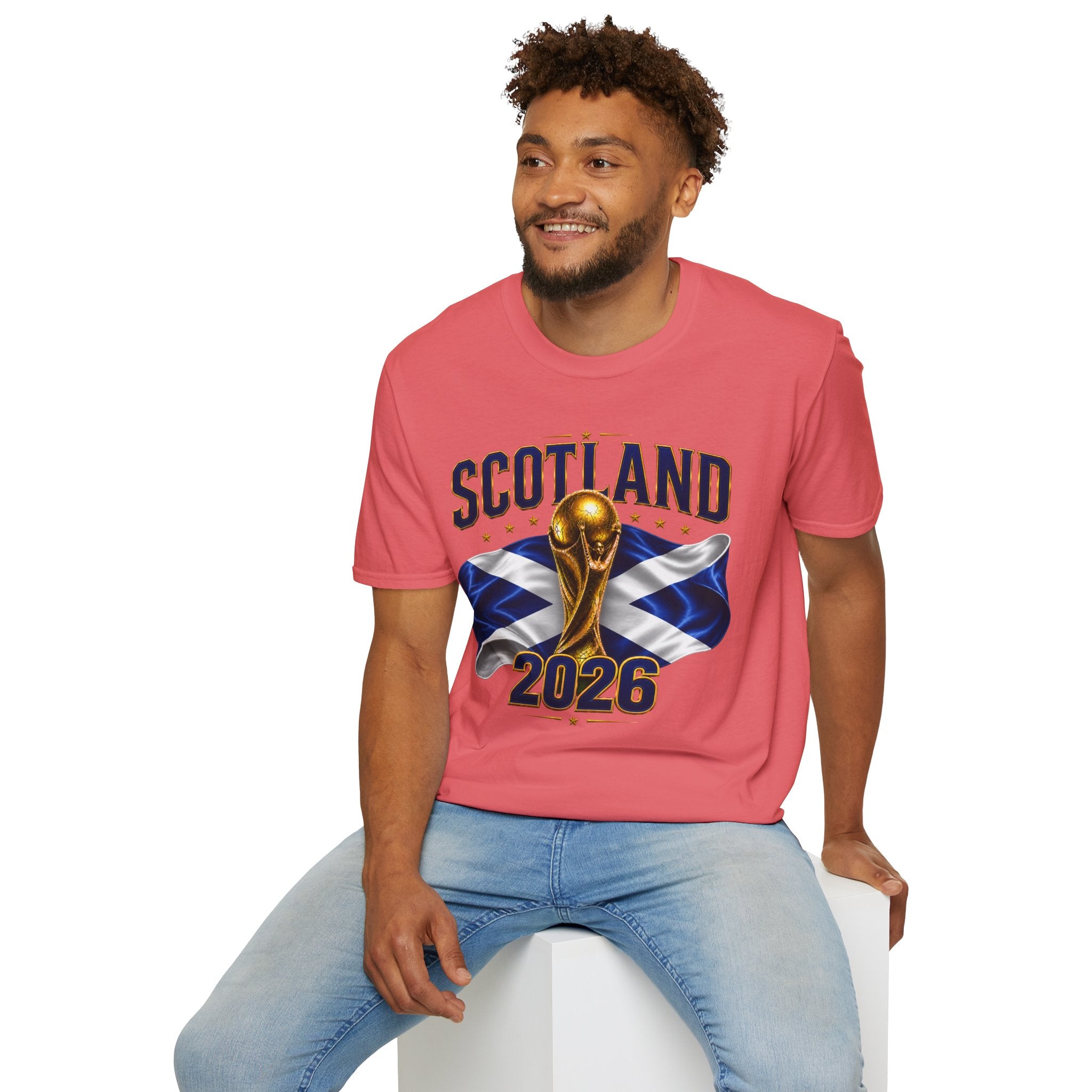 Scotland 2026 World Cup Soccer T-Shirt — Scottish Flag & Trophy Football Tee
