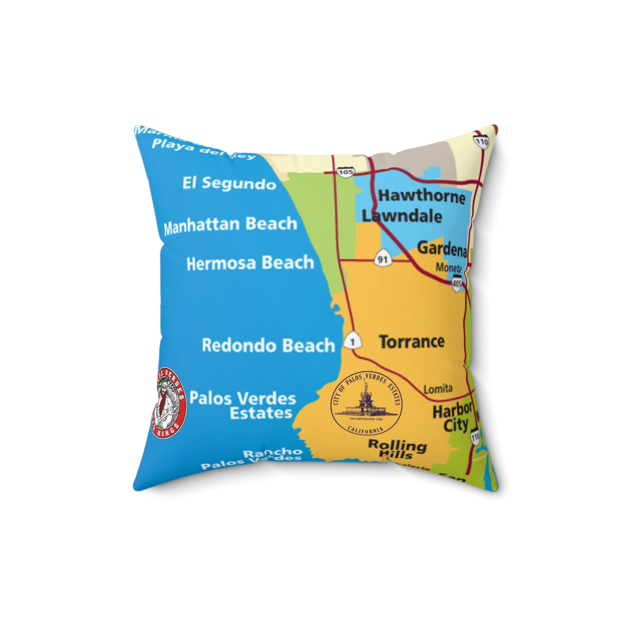 Palos Verdes Estates California MAP 90274 Spun Polyester Square Pillow