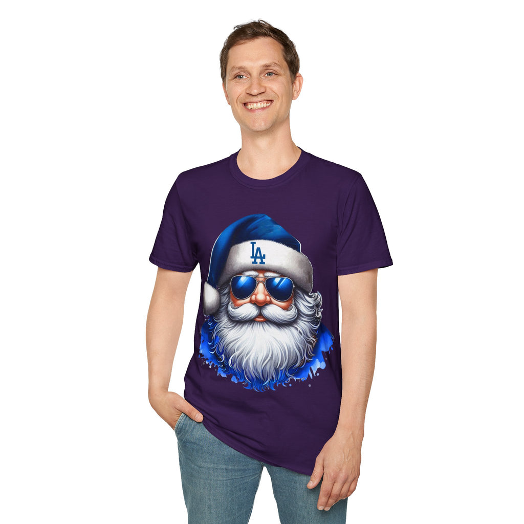 LA Dodgers Blue Santa T-Shirt — Cool Sunglasses Holiday Tee