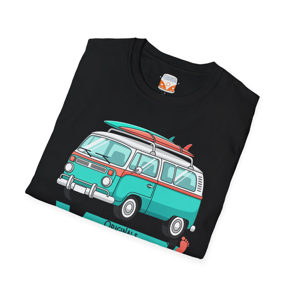 Retro Surf VW Van T-Shirt | Vintage Camper Bus Beach Tee Original Bare Feet