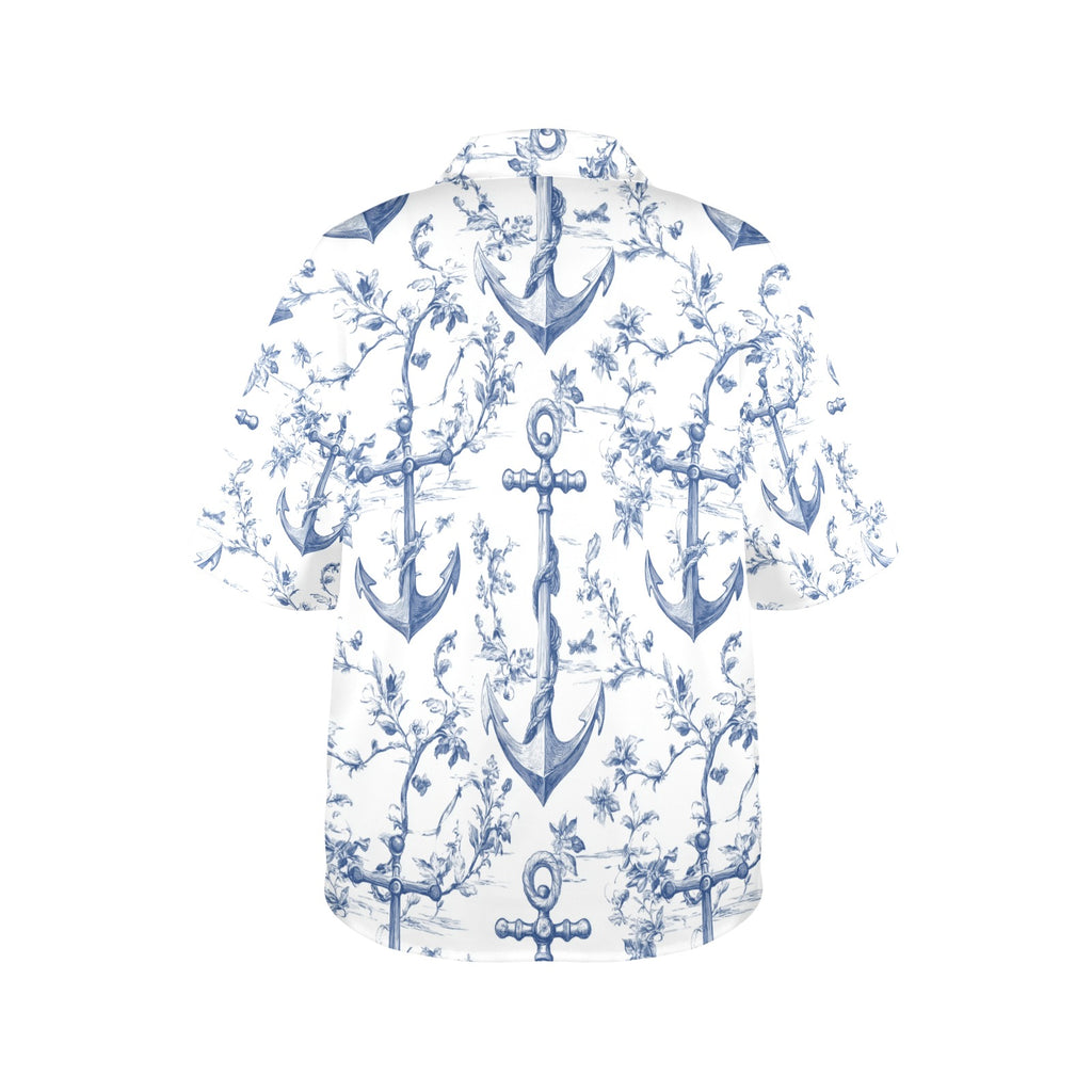 Ships Anchor Nautical Women's All Over Print Hawaiian Shirt Made in USA