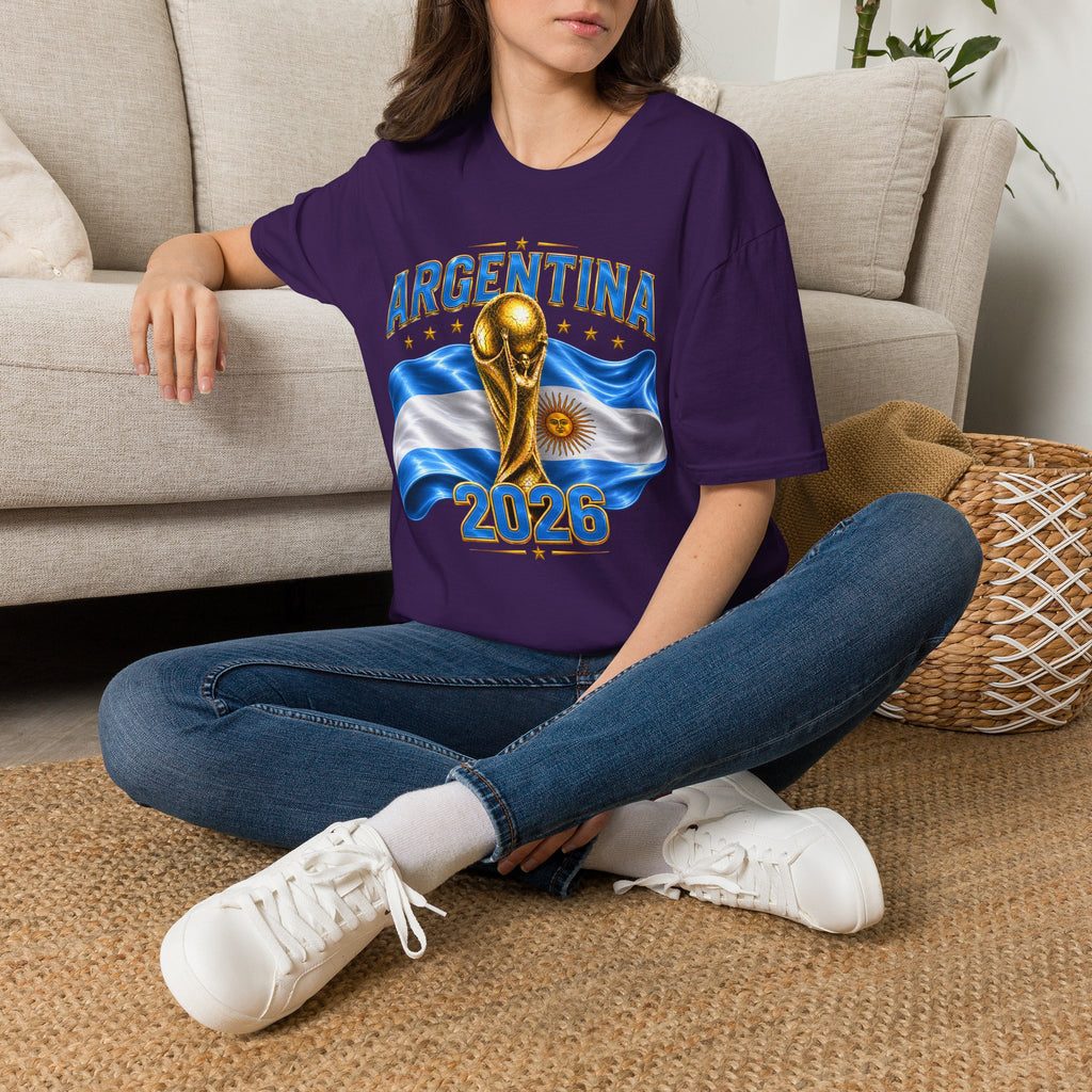 Argentina 2026 World Cup T-Shirt — Golden Trophy & Flag Soccer Fan Tee